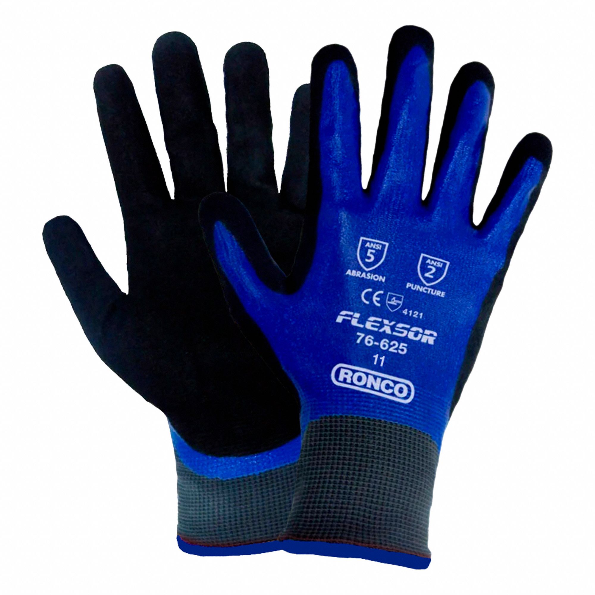 COATED GLOVES,BLACK,BLUE,SZ 2XL,PR