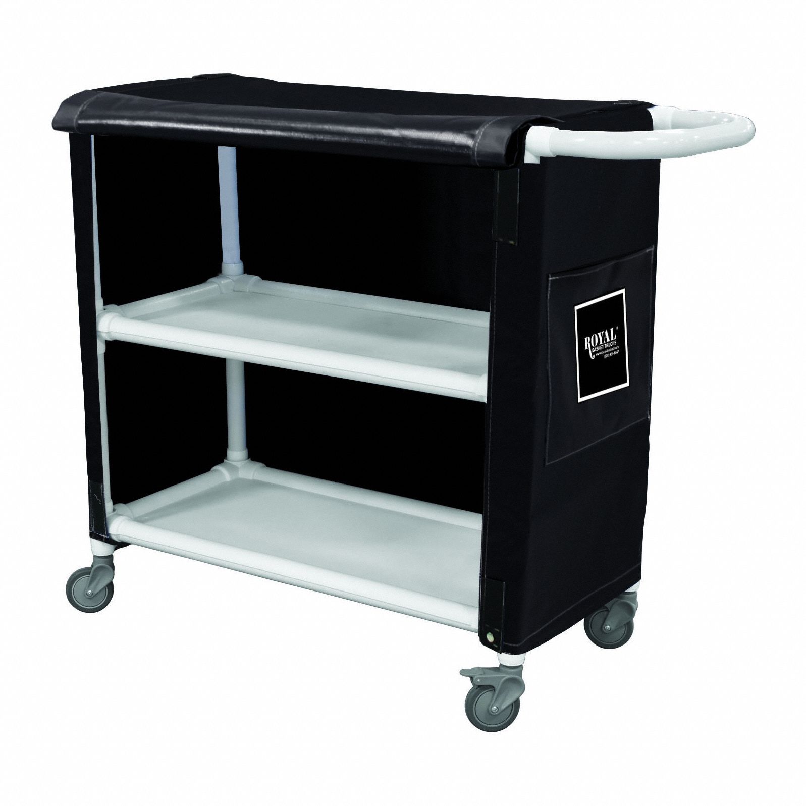 Linen Cart: Black, (4) Swivel, 32 in Overall Lg, 42 in Overall Ht, 2 Shelves