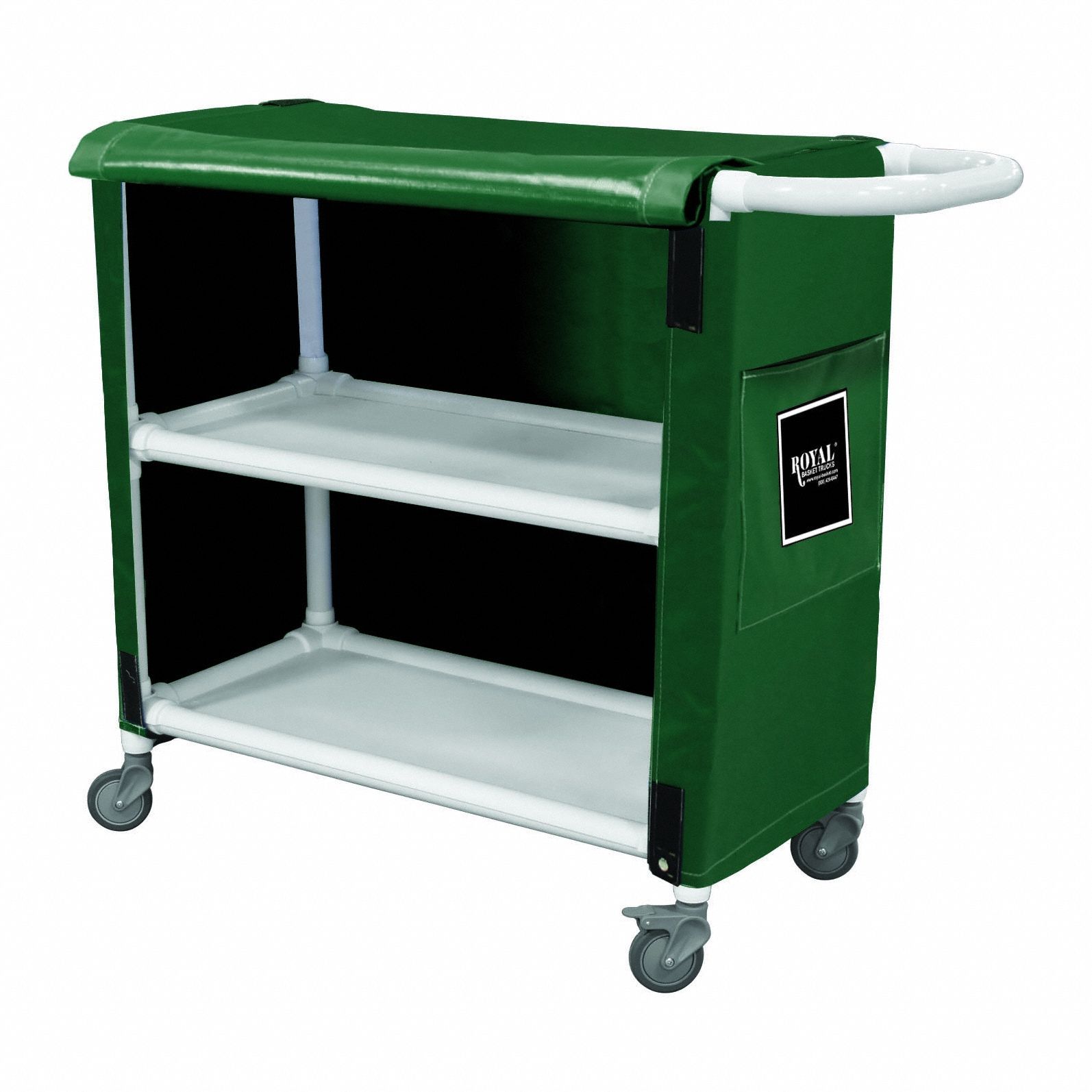 Linen Cart: Green, (4) Swivel, 32 in Overall Lg, 42 in Overall Ht, 2 Shelves