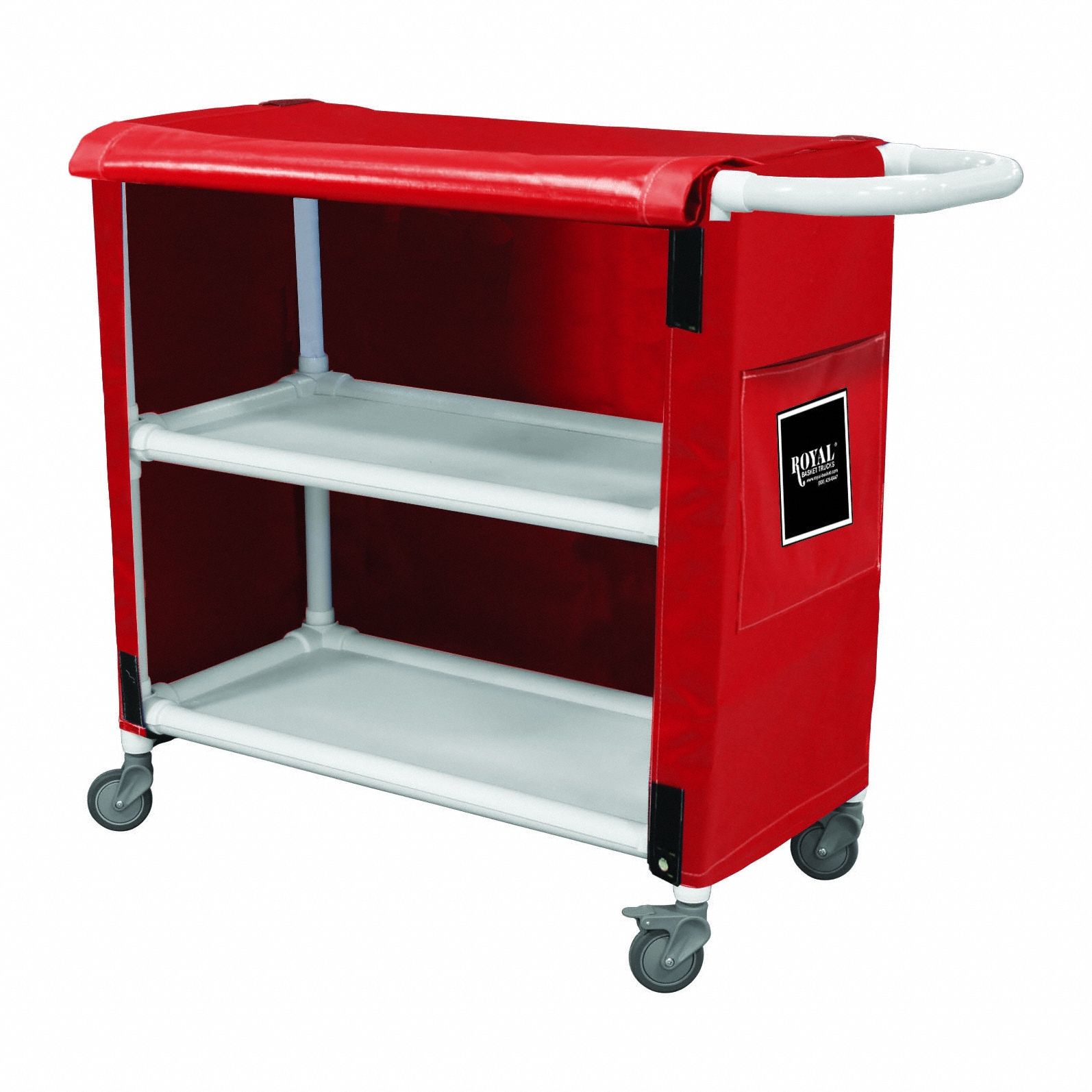 Linen Cart: Red, (4) Swivel, 42 in Overall Lg, 43 in Overall Ht, 2 Compartments