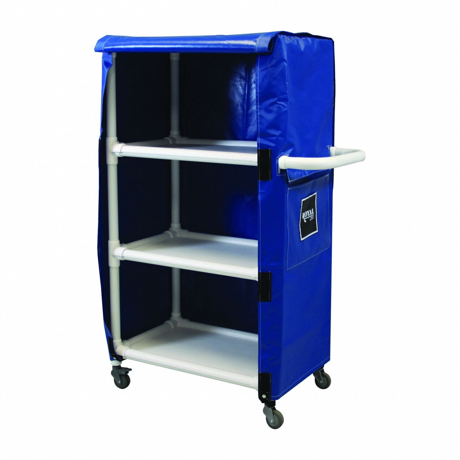 Linen Cart: Blue, (4) Swivel, 24 in Overall Lg, 61 in Overall Ht, 3 Compartments