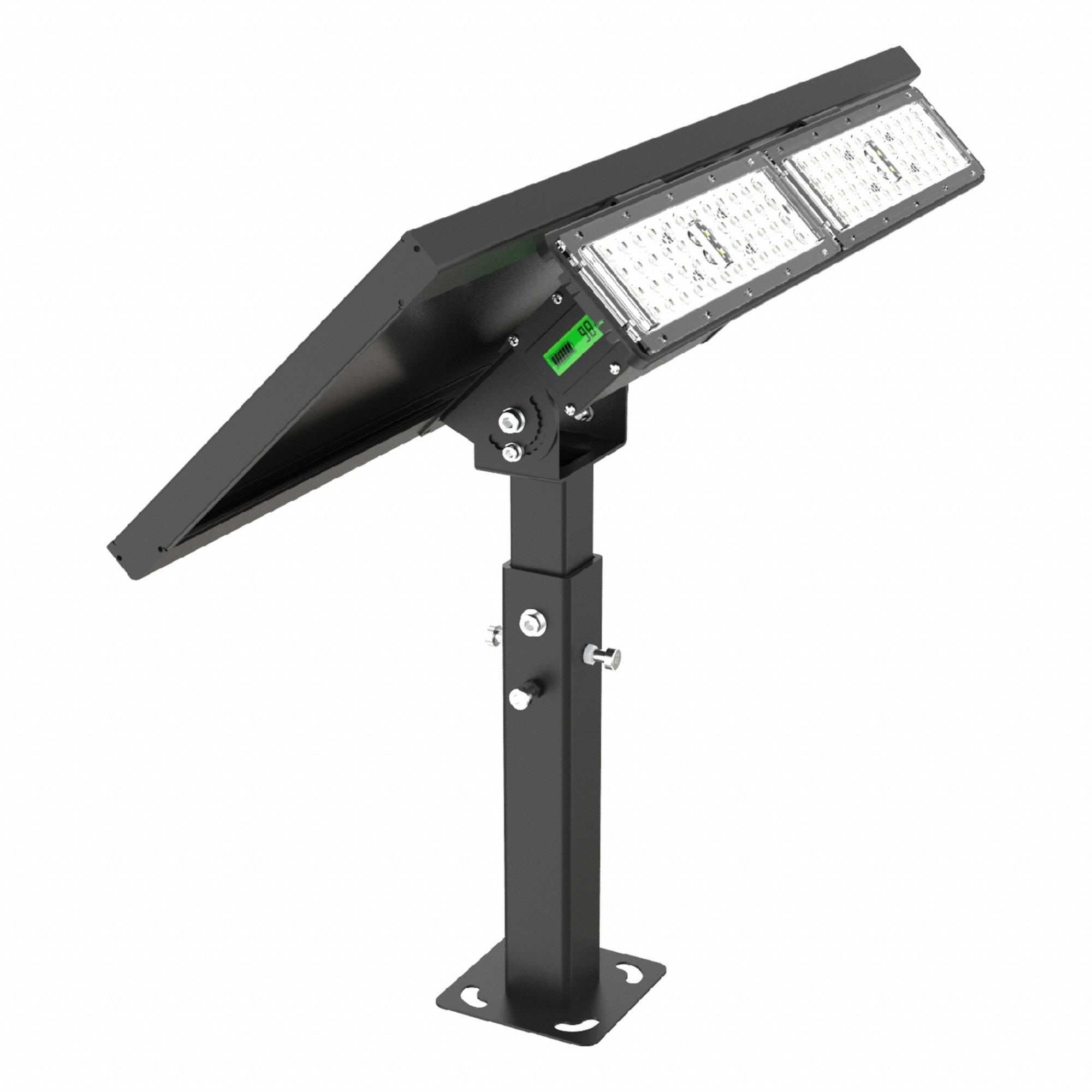 LED Solar Floodlight: 2, 000 lm, 4000K, 20 W, Black, NEMA 6x6, 26 in Overall Lg, NEMA 6