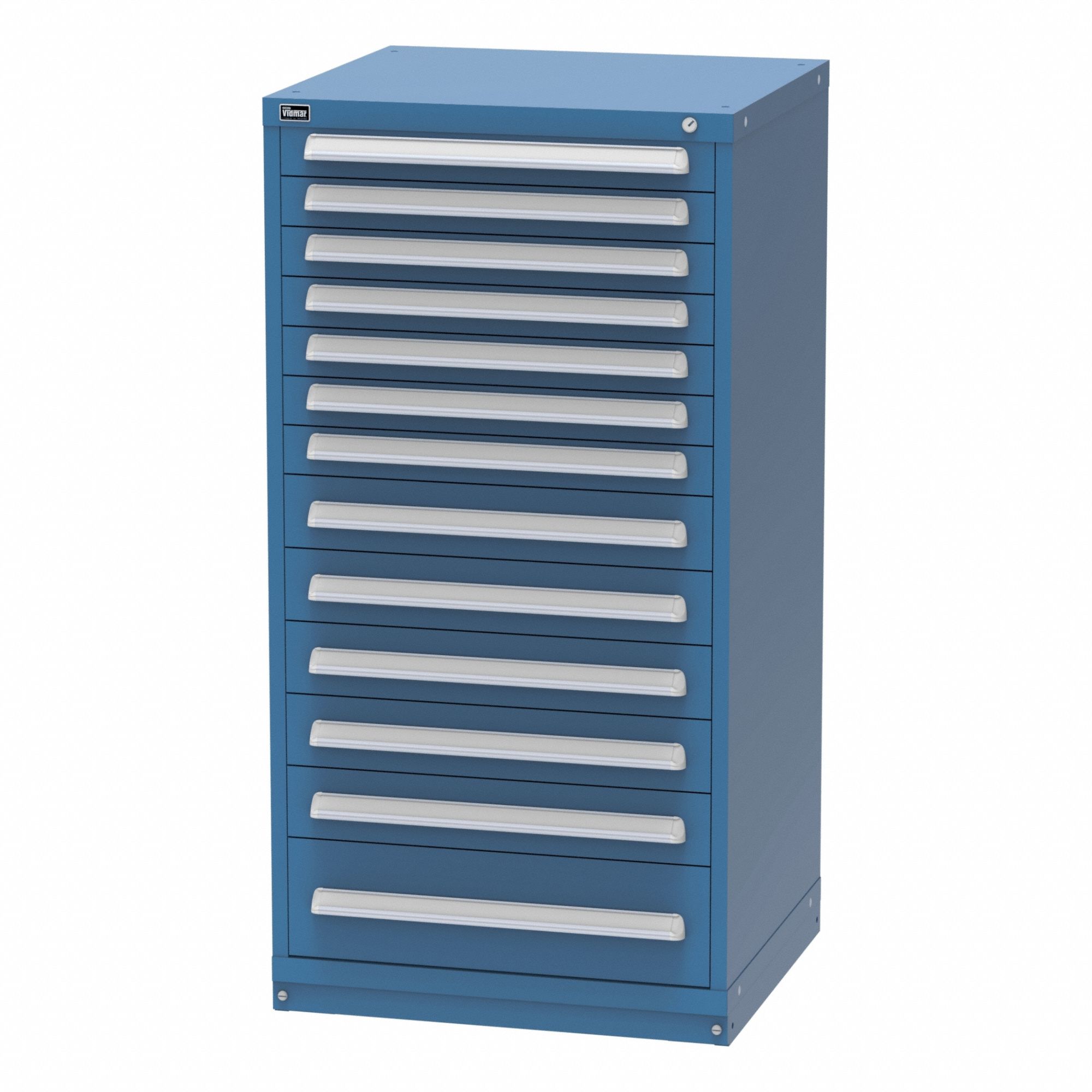 Modular Drawer Cabinet: 30 in x 27 3/4 in x 59 in, 13 Drawers, 256 Compartments, Dark Blue