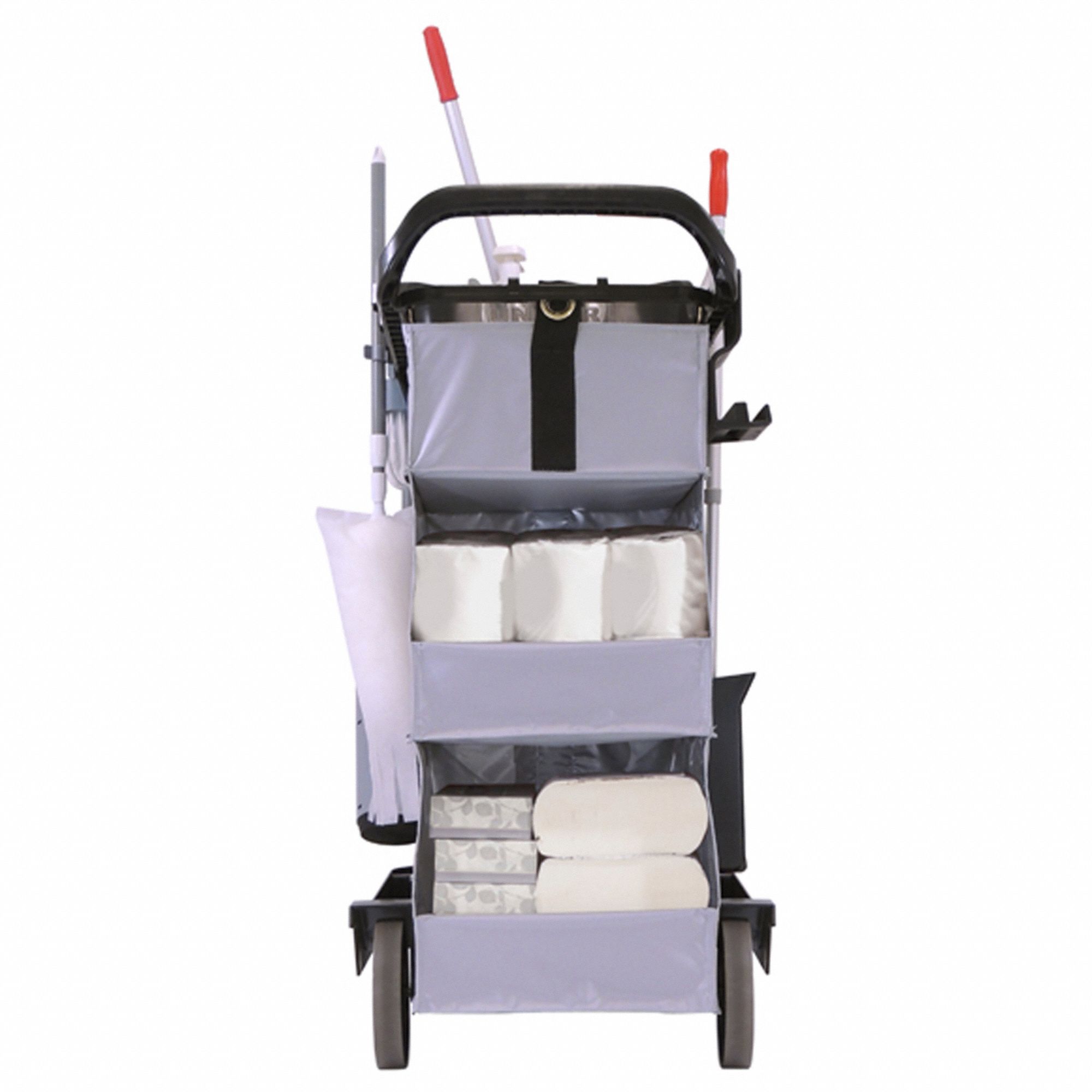 UNGER Janitor Cart: 22 gal Waste Container Capacity, 3 Shelves, 42 1/2 ...