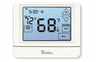Low Voltage Thermostat: Heat and Cool, Auto, 5-1-1/7-Day, Horizontal/Vertical, Square