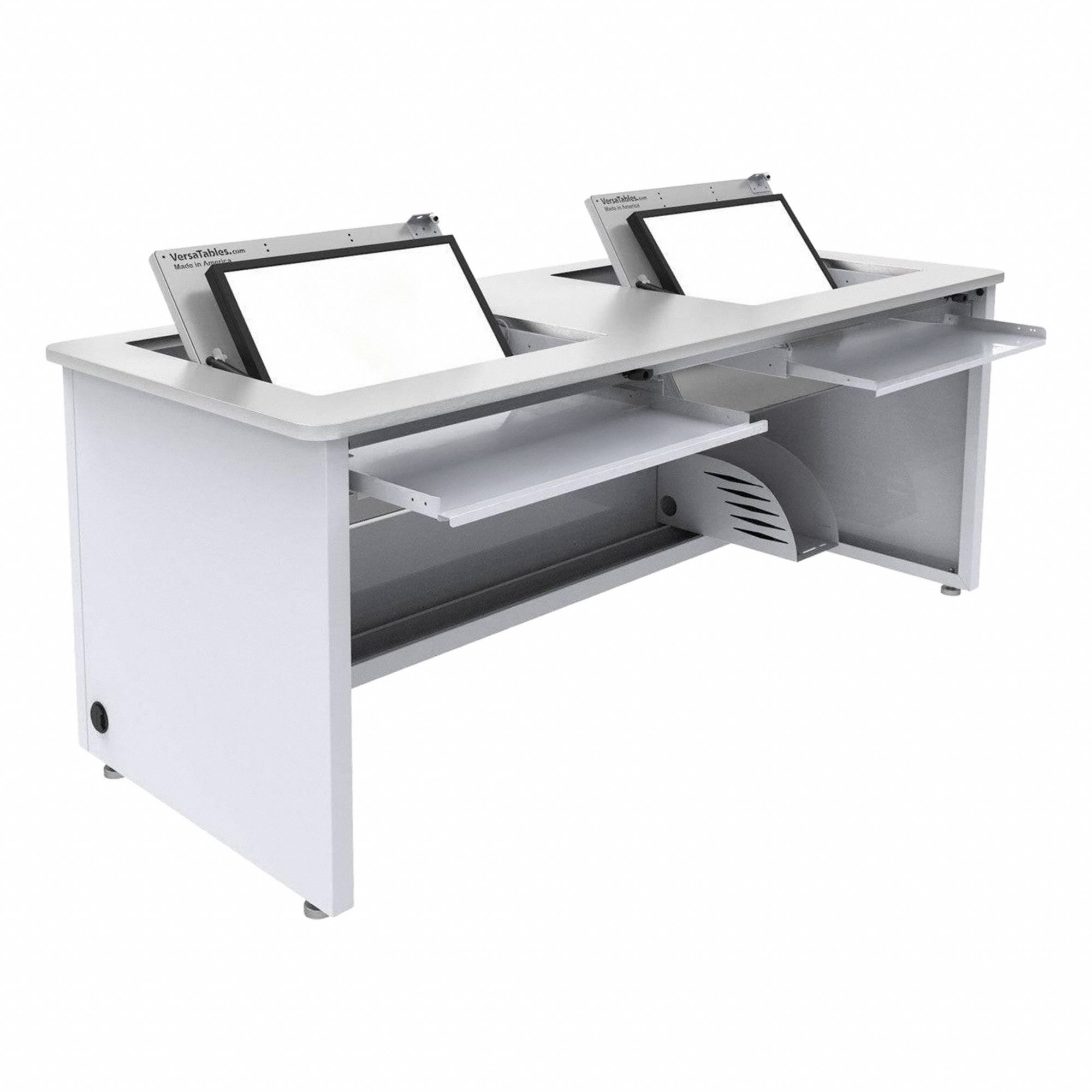 Computer Desk: Metal, White, 0 Drawers, 60 in Overall Wd, 29 in Overall Ht, White Frame