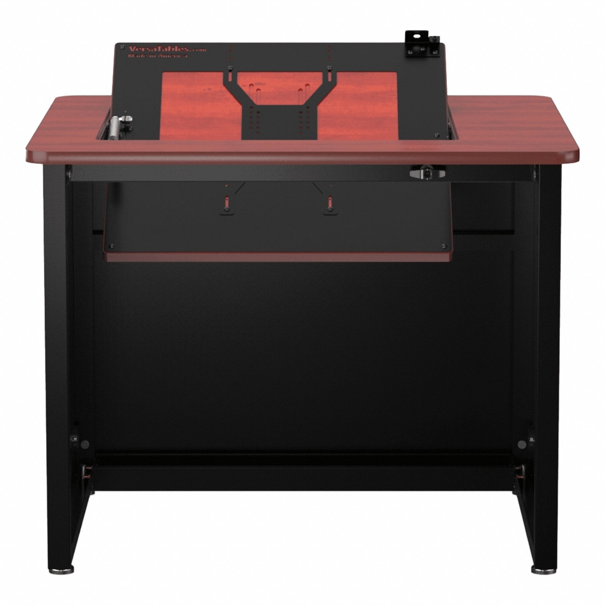 Computer Desk: Metal, Cherry, 0 Drawers, 36 in Overall Wd, 29 in Overall Ht, Black Frame