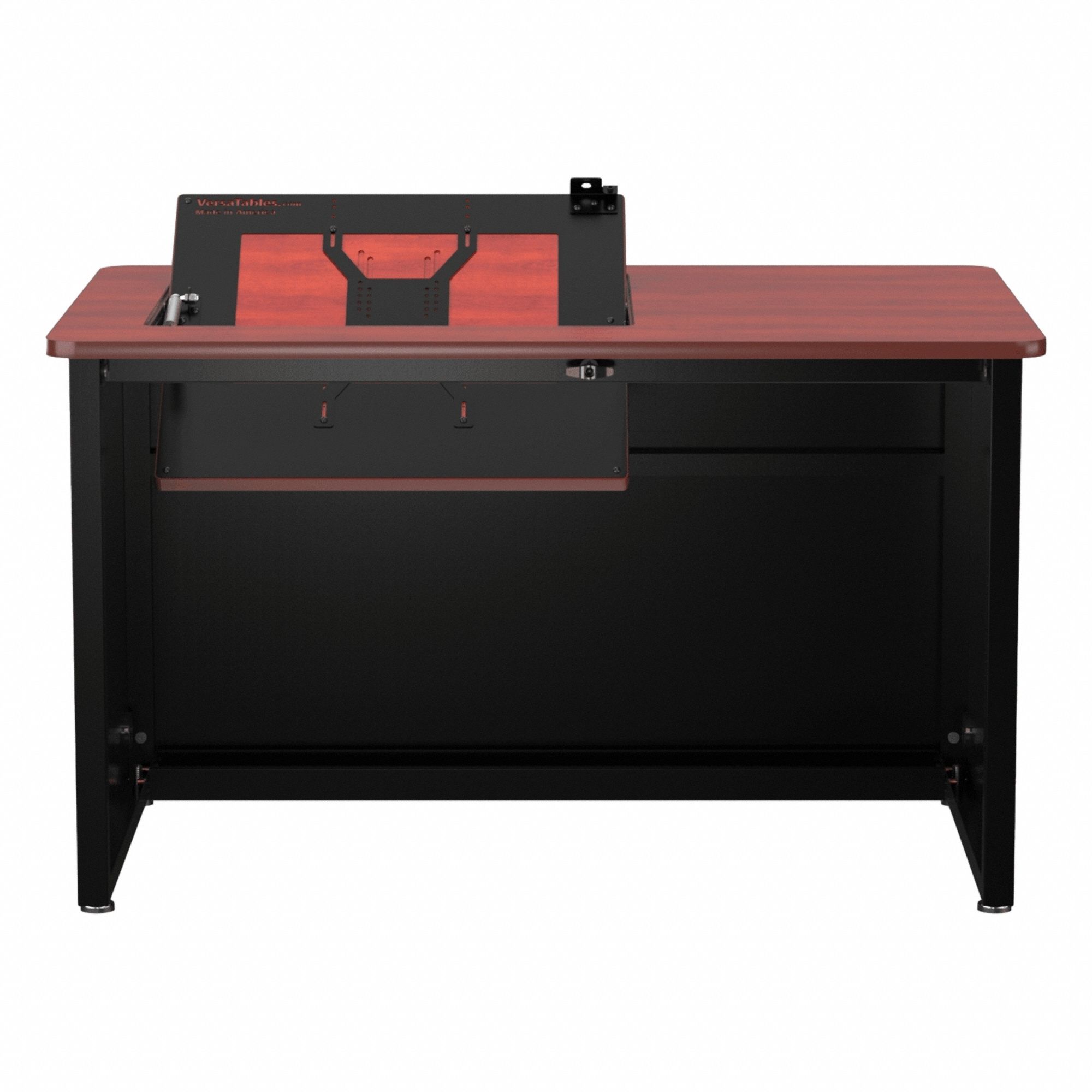 Computer Desk: Metal, Cherry, 0 Drawers, 48 in Overall Wd, 29 in Overall Ht, Black Frame
