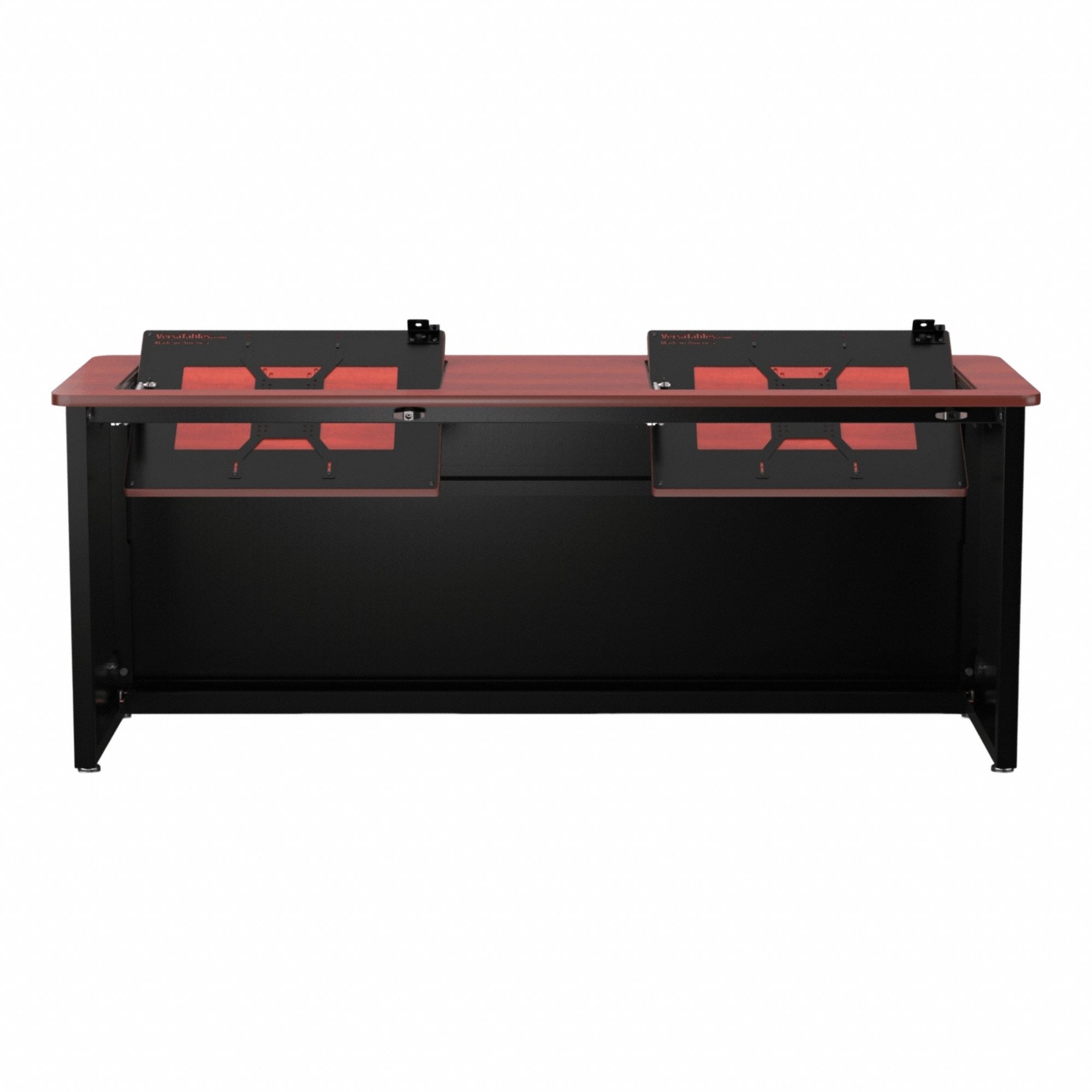 Computer Desk: Metal, Cherry, 0 Drawers, 60 in Overall Wd, 29 in Overall Ht, Black Frame