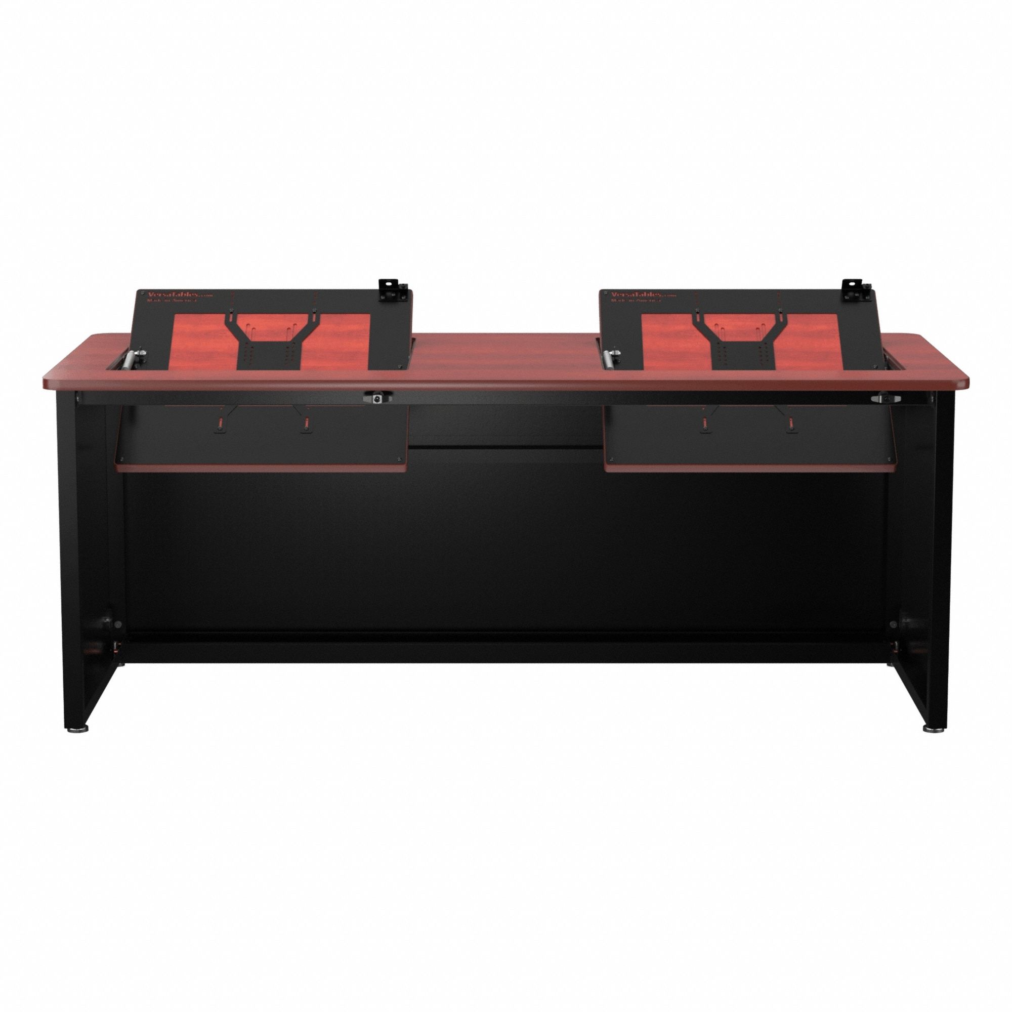 Computer Desk: Metal, Cherry, 0 Drawers, 72 in Overall Wd, 29 in Overall Ht, Black Frame