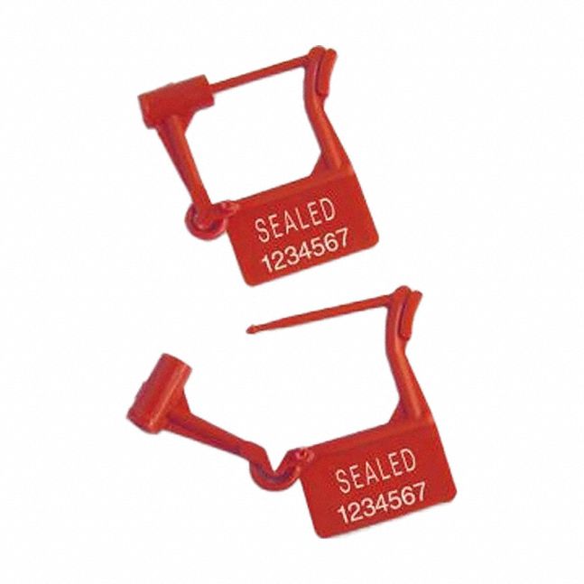 Padlock Seals: Red, Plastic, 8 lb Breaking Strength, 1 53/100 in Lock Lg, 1, 000 PK