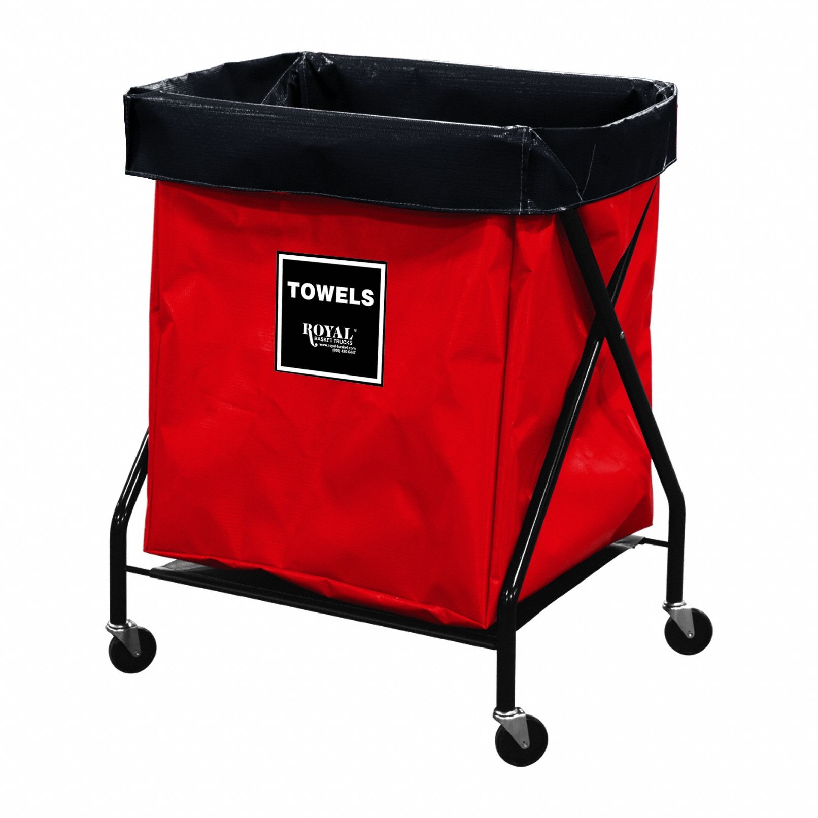 X-Frame Hamper: Vinyl Liner, Red, (4) Swivel, 7.6 cu ft Total Volume, Steel