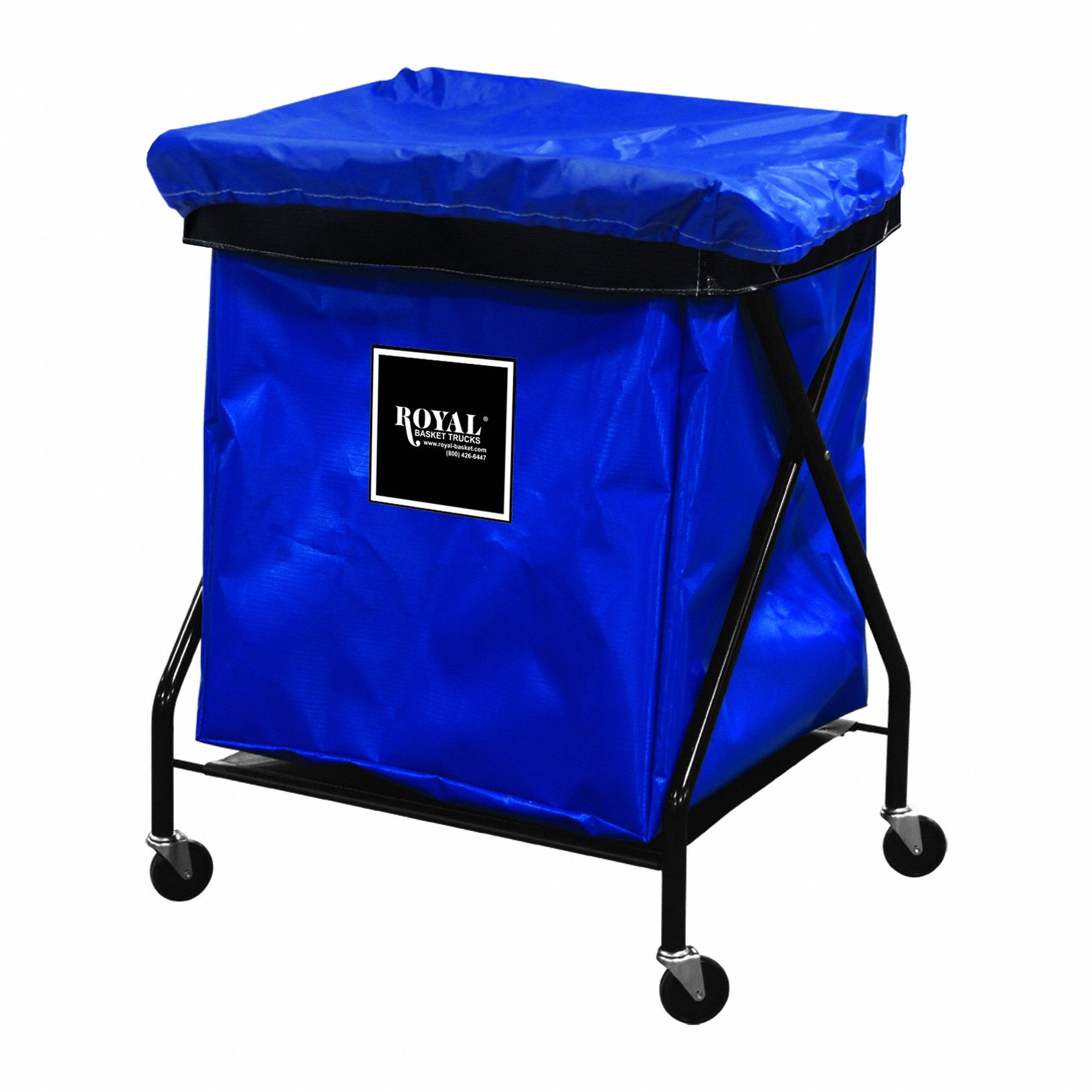 X-Frame Hamper: Vinyl Liner, Blue, (4) Swivel, 7.6 cu ft Total Volume, Steel