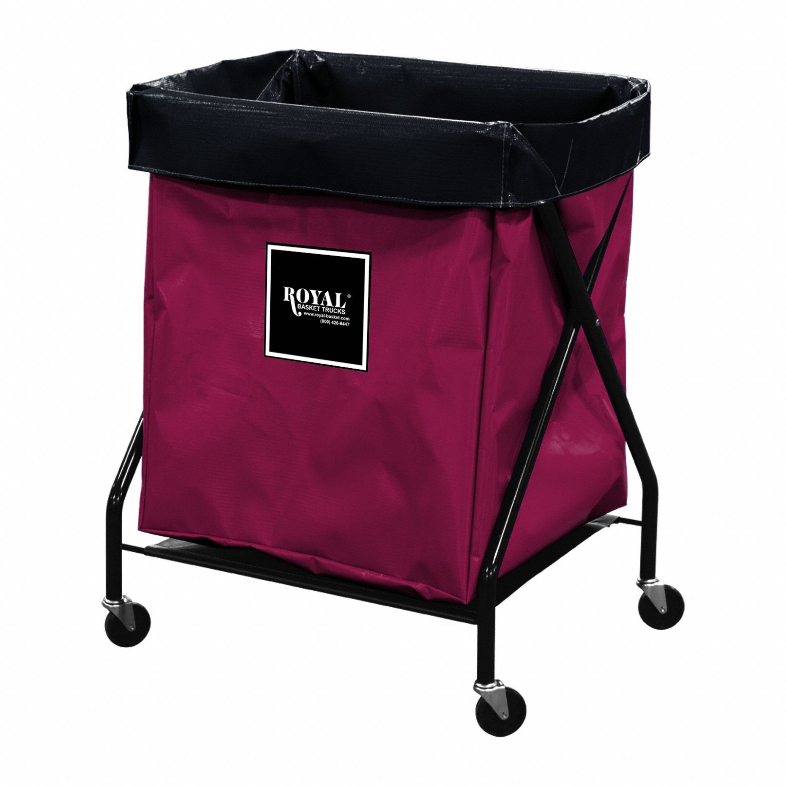 X-Frame Hamper: Vinyl Liner, Maroon, (4) Swivel, 7.6 cu ft Total Volume, Steel