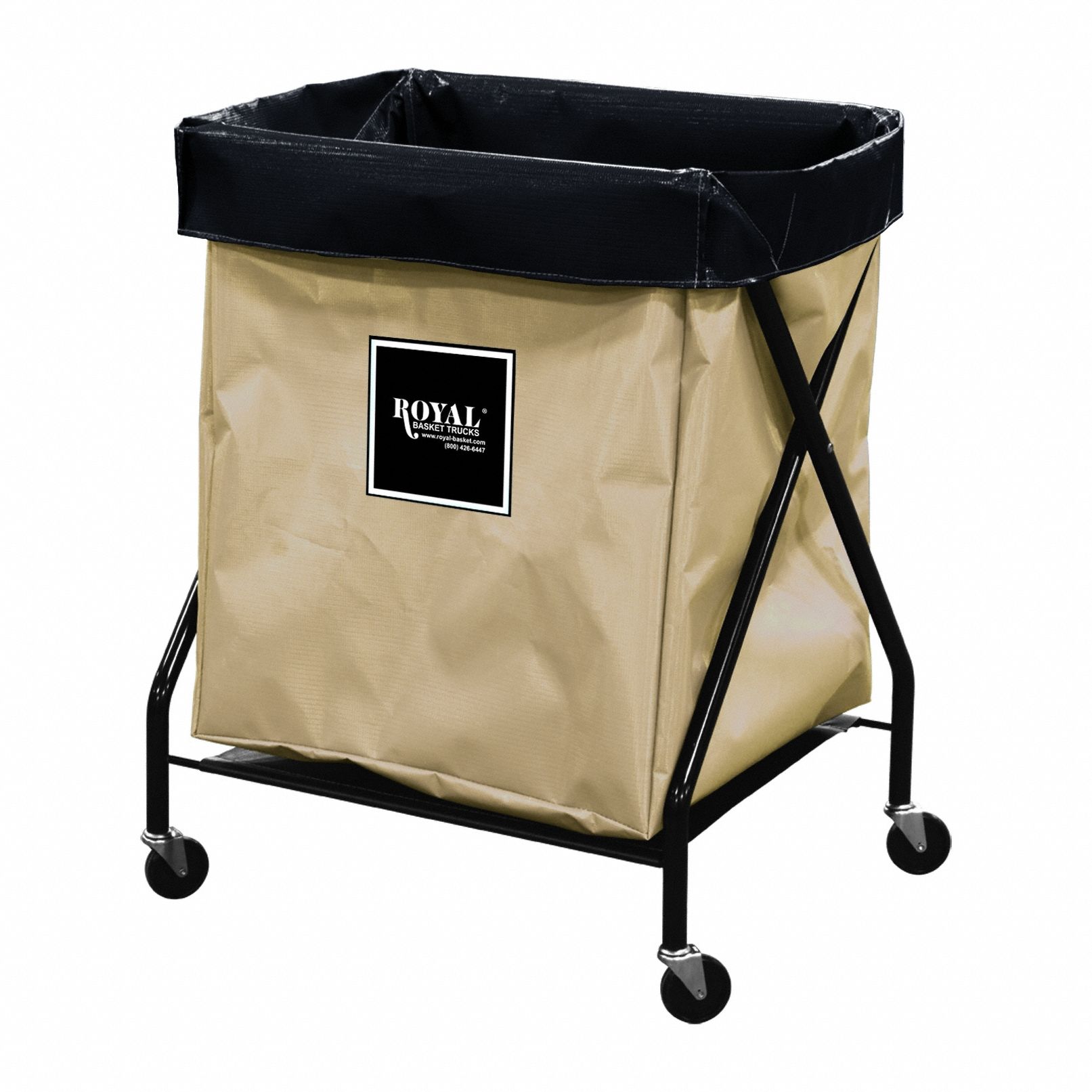 X-Frame Hamper: Vinyl Liner, Tan, (4) Swivel, 7.6 cu ft Total Volume, Steel