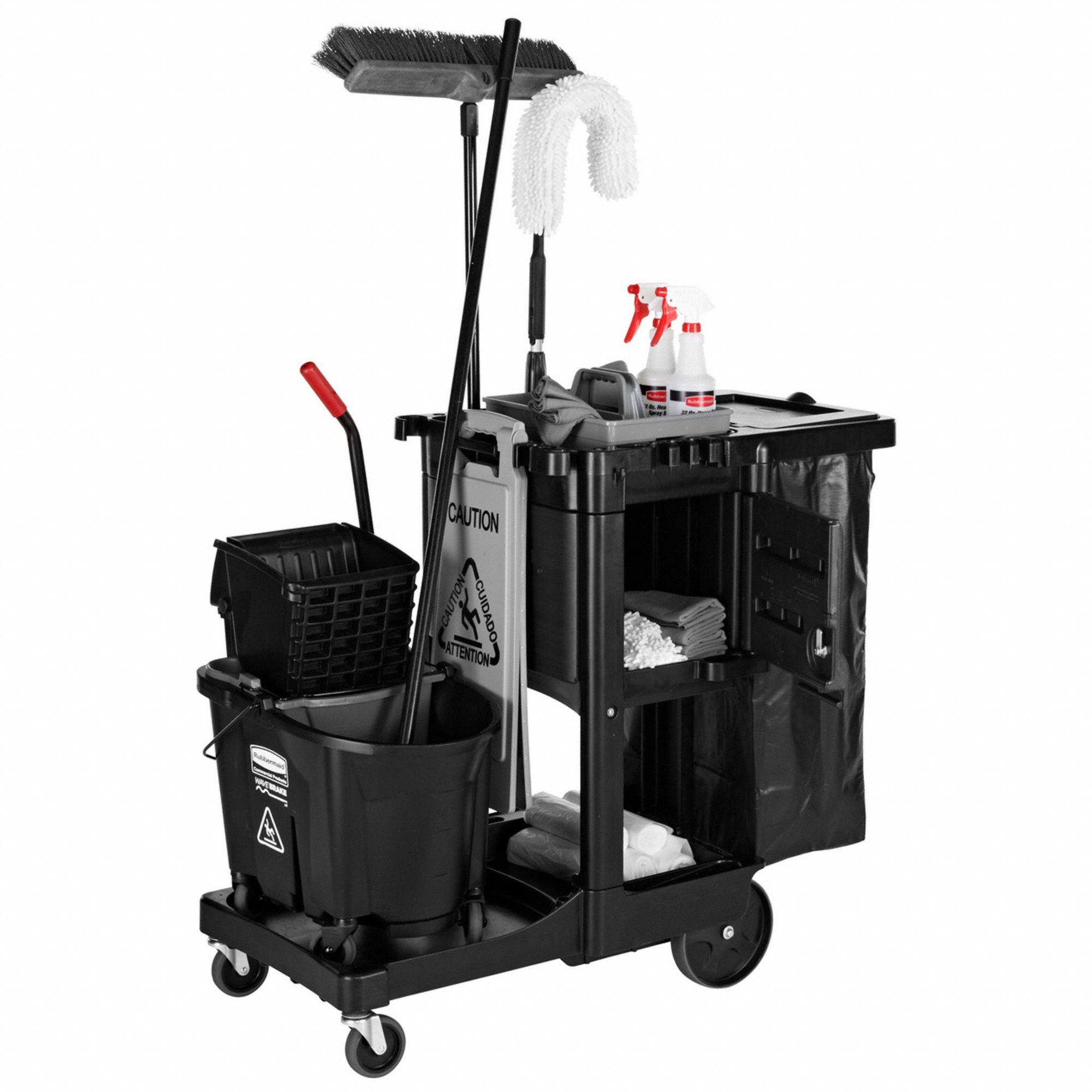 RUBBERMAID COMMERCIAL PRODUCTS Cleaning Cart: Shelf Count 3, Black, 34 ...