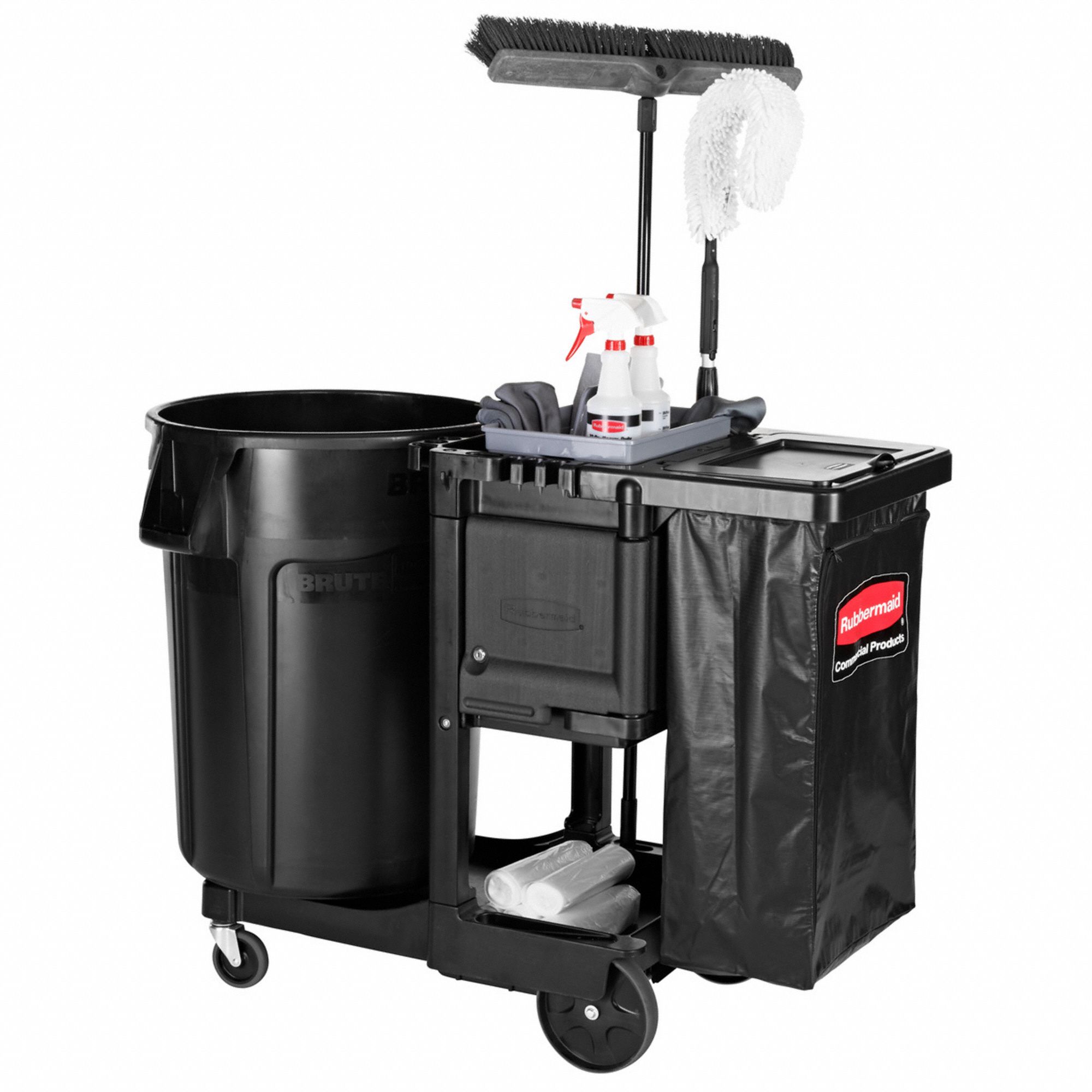 RUBBERMAID COMMERCIAL PRODUCTS Cleaning Cart: 32 Gal Waste Container ...