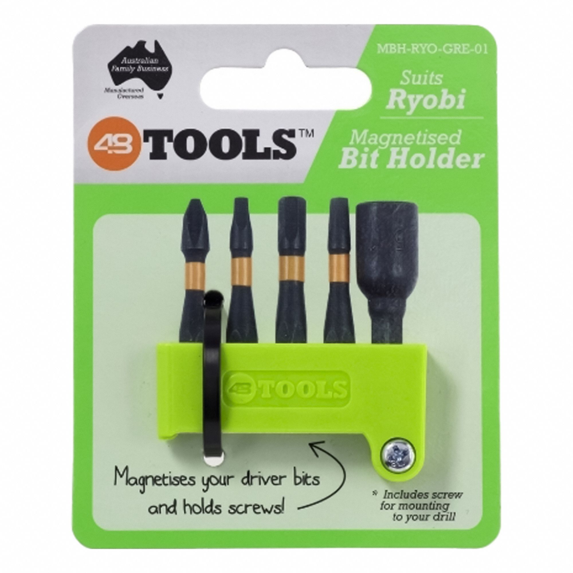 Bit Holder: Bit Holder, Ryobi Power Tools, Ryobi, 3/8 in Overall Ht, 2 in Overall Lg
