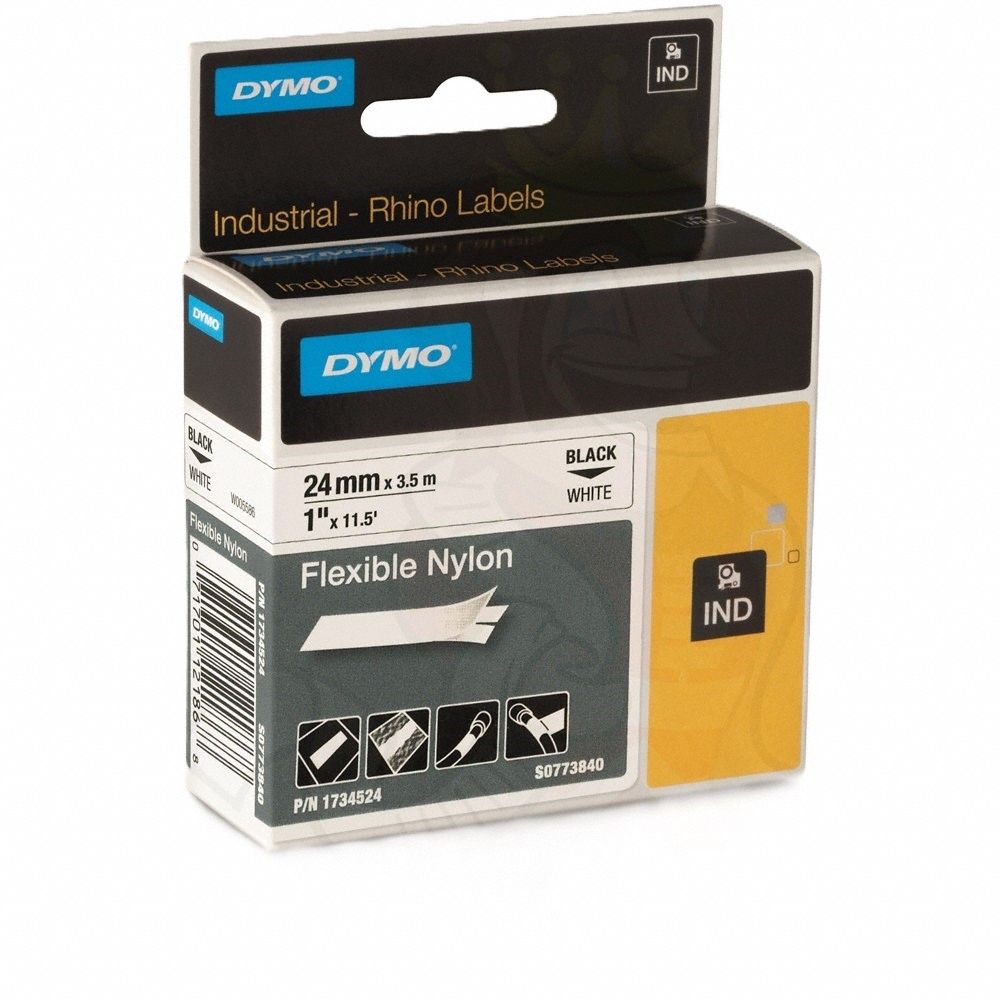 Combined Label and Ribbon Cartridge: 1 in x 11 1/2 ft, Nylon, White (Gloss), Indoor/Outdoor