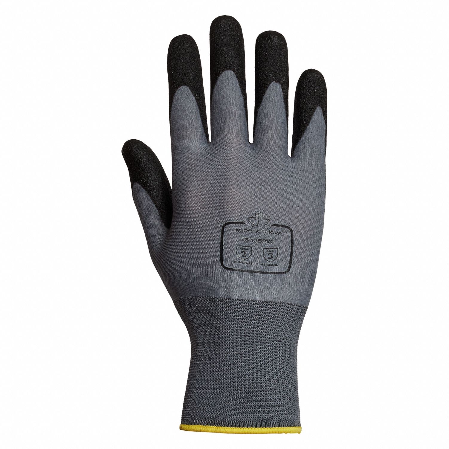 Coated Gloves: 2XL ( 11 ), Sandy, PVC, Palm, Dipped, ANSI Abrasion Level 3, 12 PK