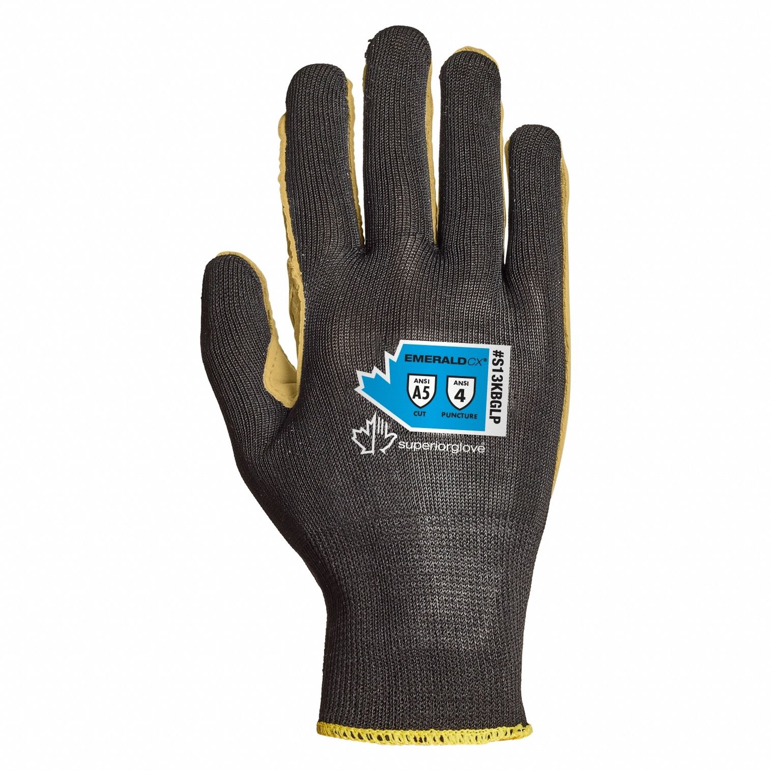 Leather Gloves: L ( 9 ), Leather Palm Knit Glove, Goatskin, Premium, Knit Cuff, 1 PR