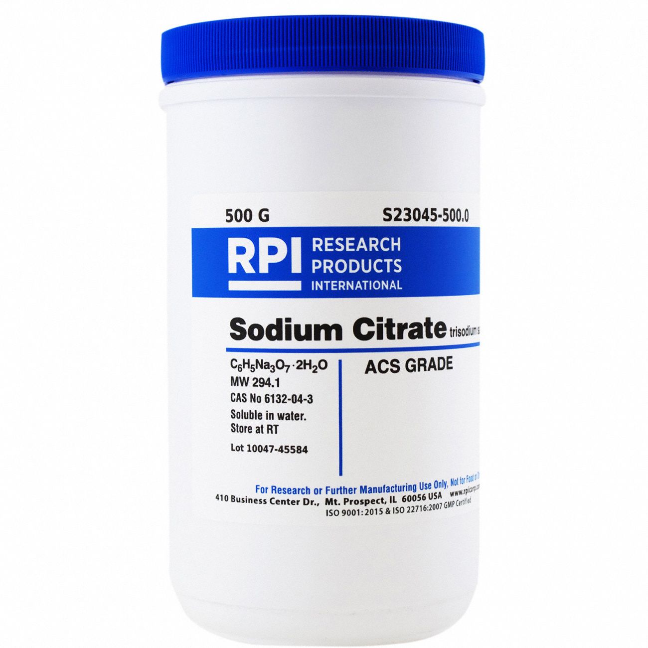 Sodium Citrate, Trisodium Salt, Dihydrate: ACS, 500 g, 6132-04-3, Acid, Powder, 18 mo Shelf Life, 1