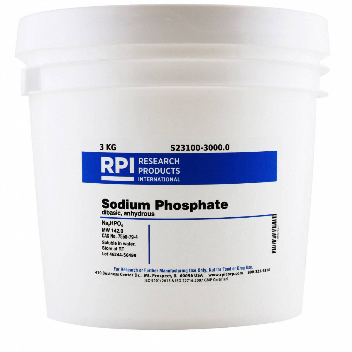 Sodium Phosphate - Dibasic Anhydrous: Lab, 3 kg, 7558-79-4, S23100, Buffer, Powder, 1