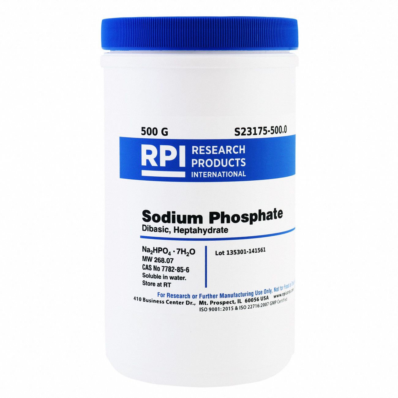 Sodium Phosphate - Dibasic Heptahydrate: USP, 500 g, 7782-85-6, S23175, Buffer, Powder, 1