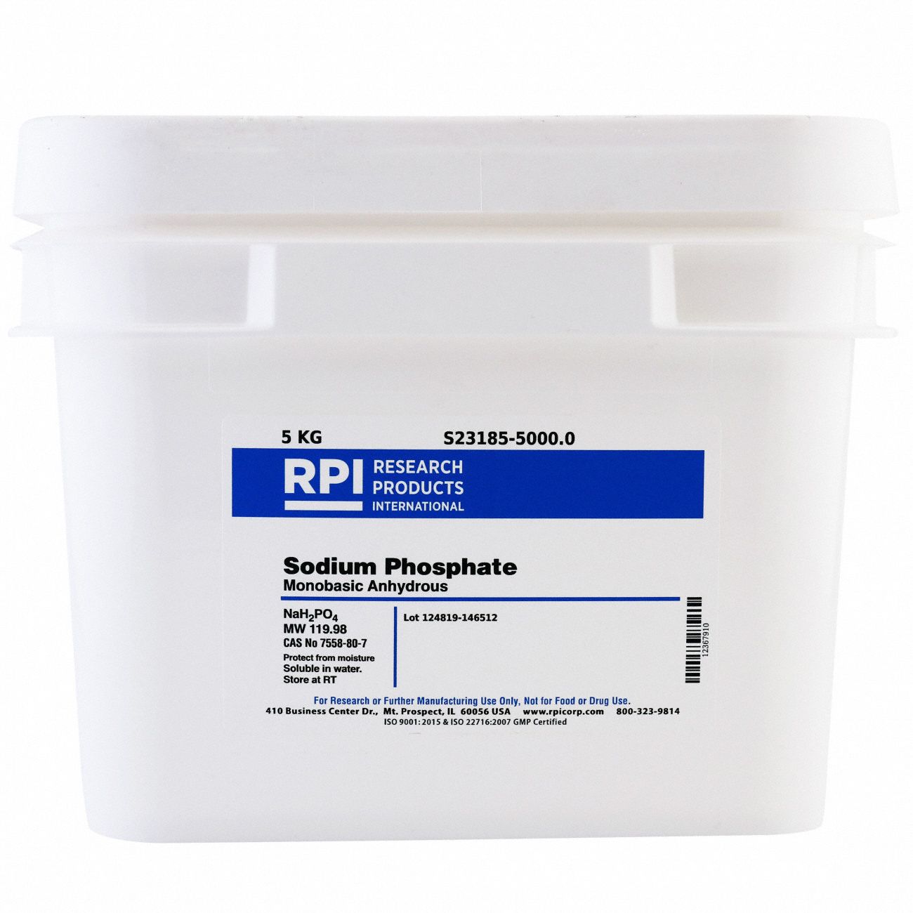 Sodium Phosphate - Monobasic Anhydrous: USP, 5 kg, 7558-80-7, S23185, Buffer, Powder, 1