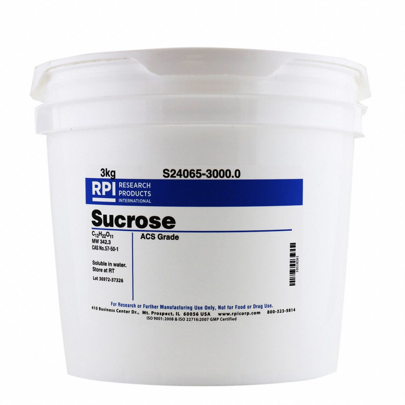 Sucrose: ACS, 3 kg, 57-50-1, Reagent, Powder, 18 mo Shelf Life, 1