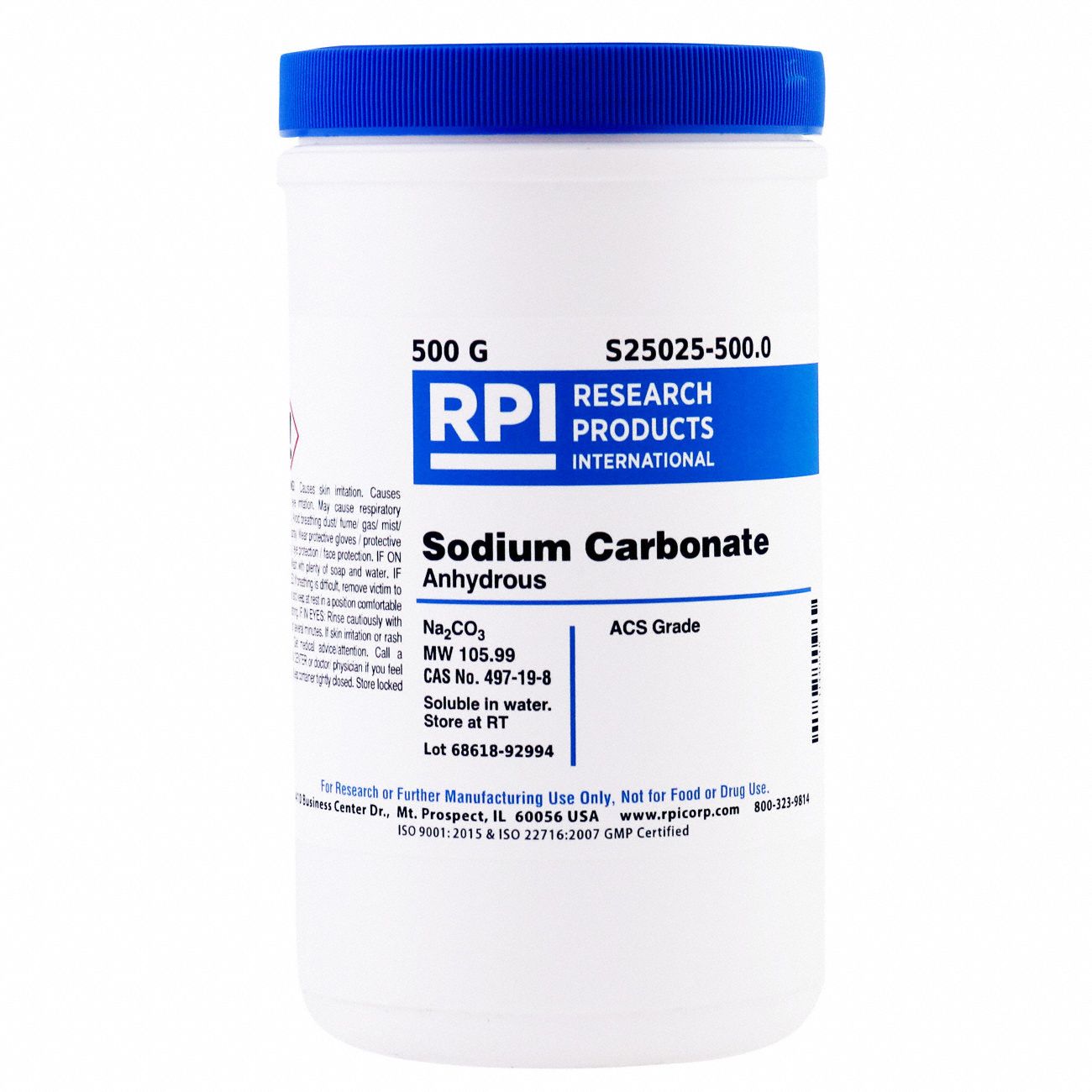 Sodium Carbonate Anhydrous: ACS, 500 g, 497-19-8, Reagent, Powder, 18 mo Shelf Life, 1
