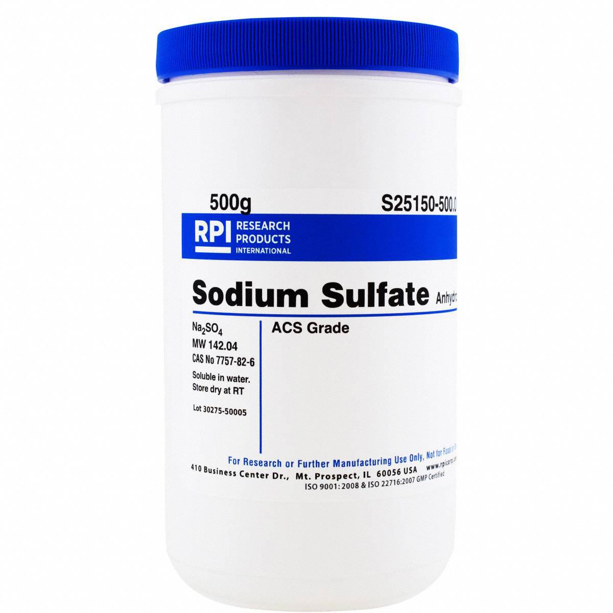 Sodium Sulfate - Anhydrous: ACS, 500 g, 7757-82-6, Reagent, Granular, 18 mo Shelf Life, 1