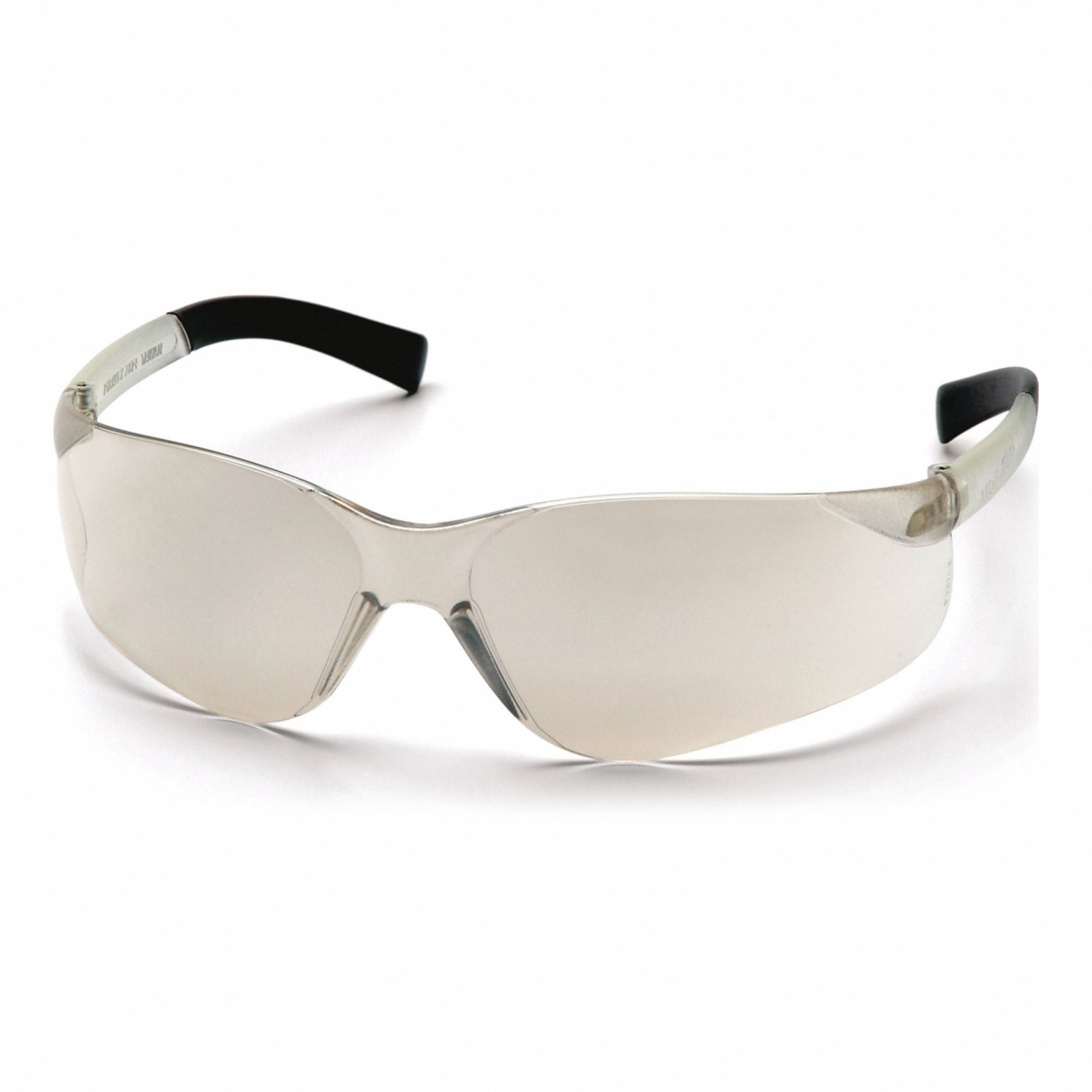 Safety Glasses: Frameless, Indoor/Outdoor/Mirrored/Scratch-Resistant, Clear Frame