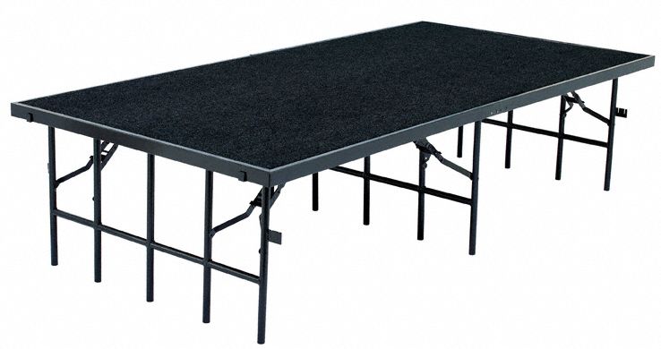 Portable Stage: Black, 16 in Max Overall Ht, 96 in Overall Lg, Plywood, Wood