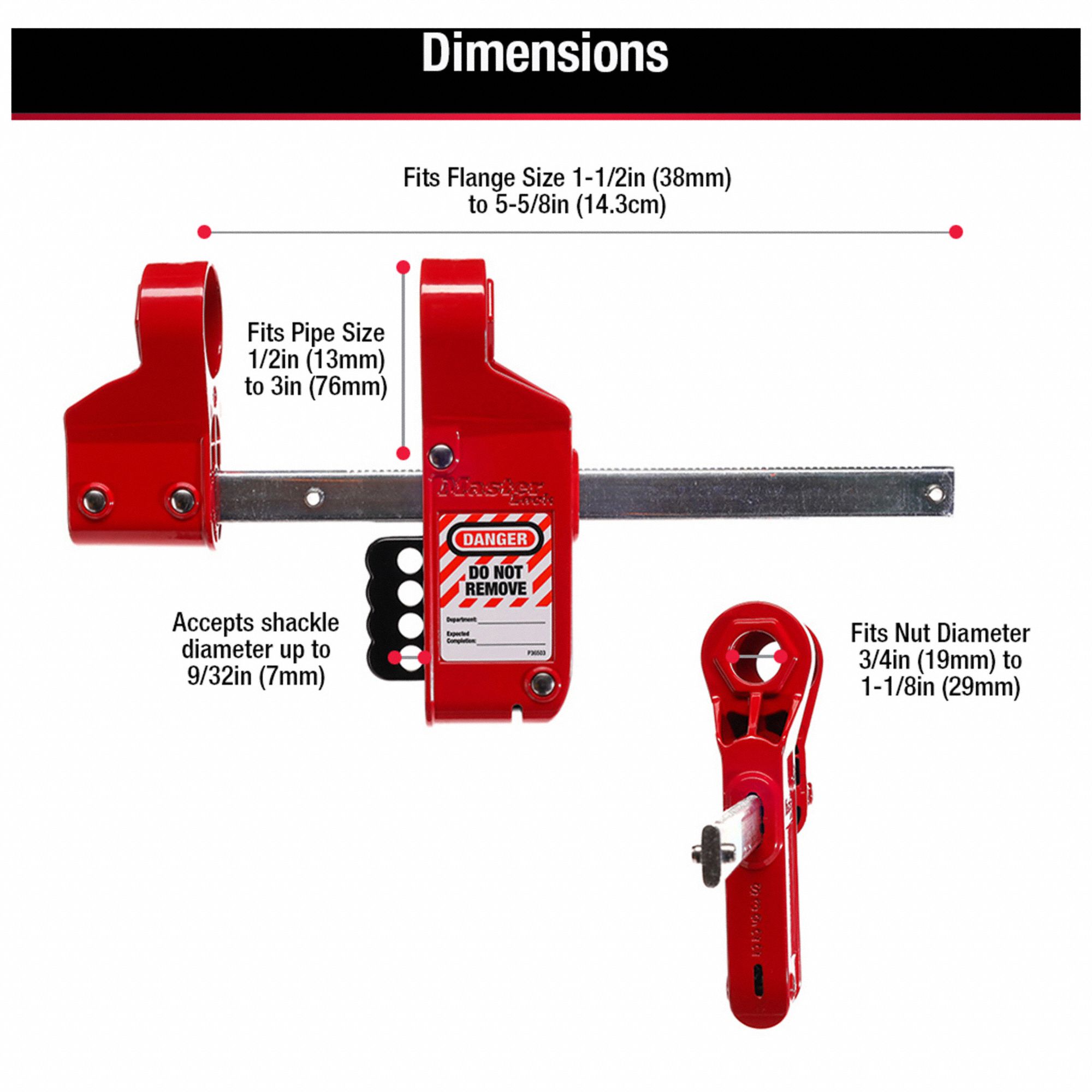 MASTER LOCK Blind Flange Lockout Device: Red/Black/Silver, 0.750 in to ...