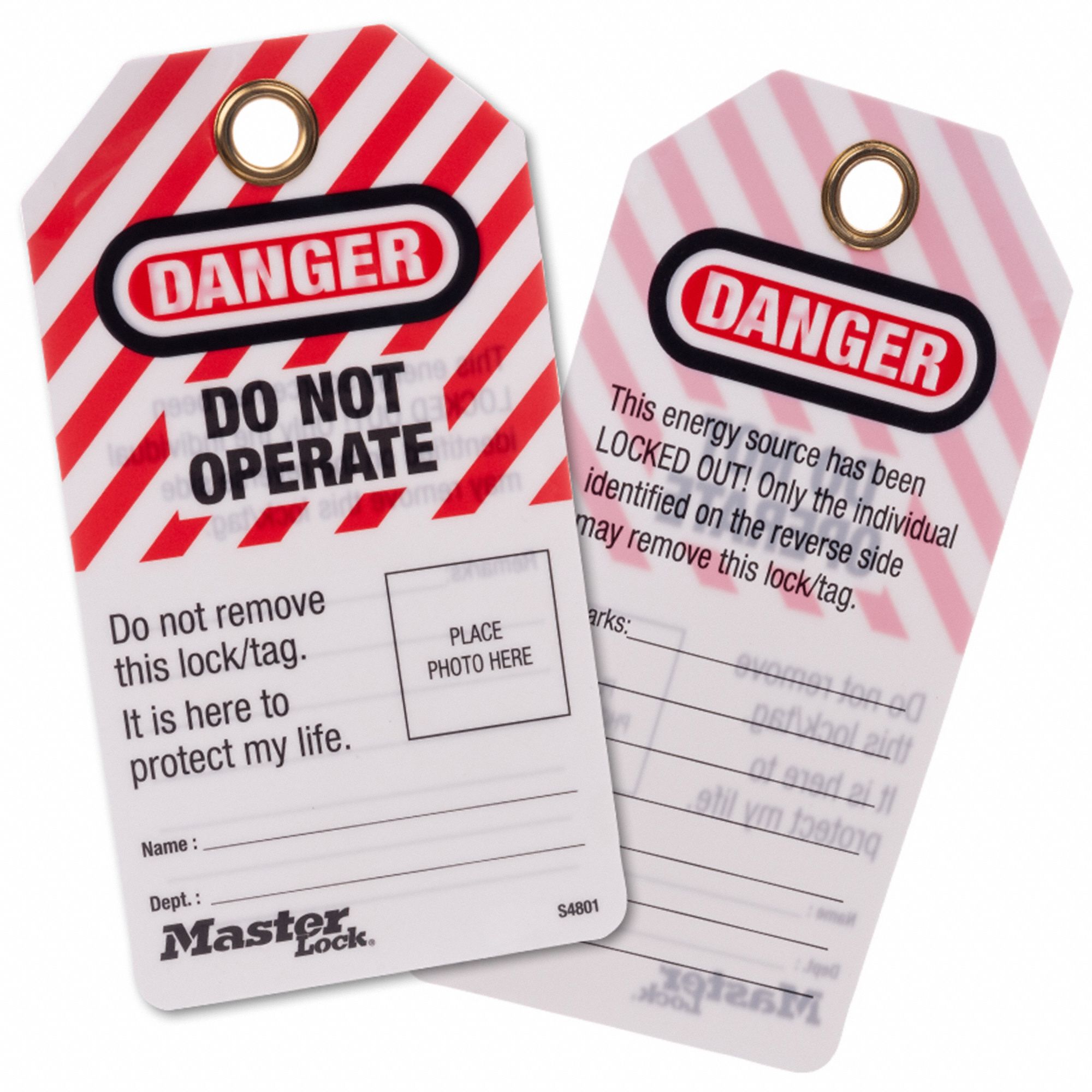 SELF-LAMINATING PHOTO ID DANGER TAGS, DANGER, DO NOT OPERATE, WRITE-ON SURFACE, ENGLISH