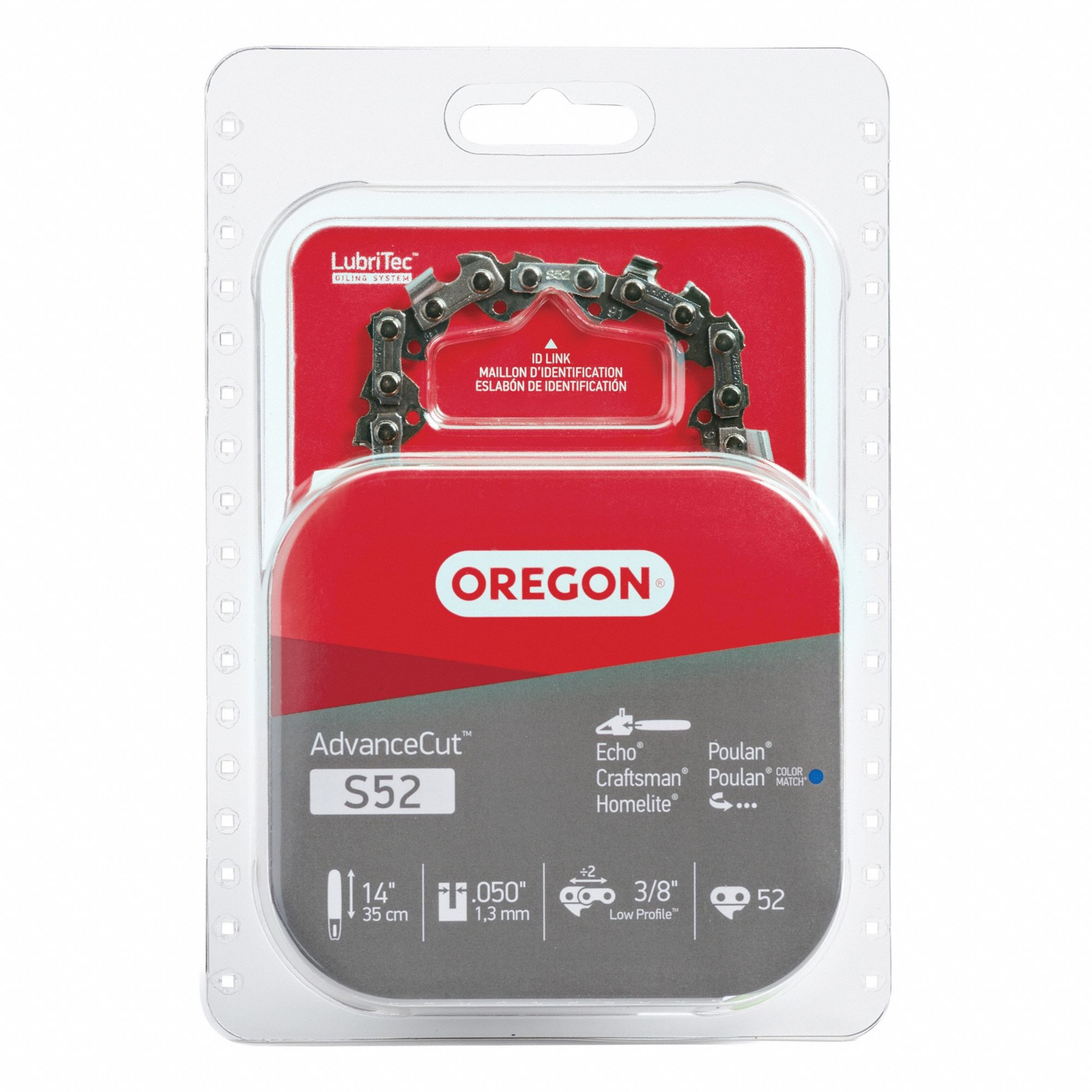 Chainsaw Chain: 14 in Compatible Bar Lg, 3/8 in, 0.05 in Gauge, 52 Links, 5/32 in File Size