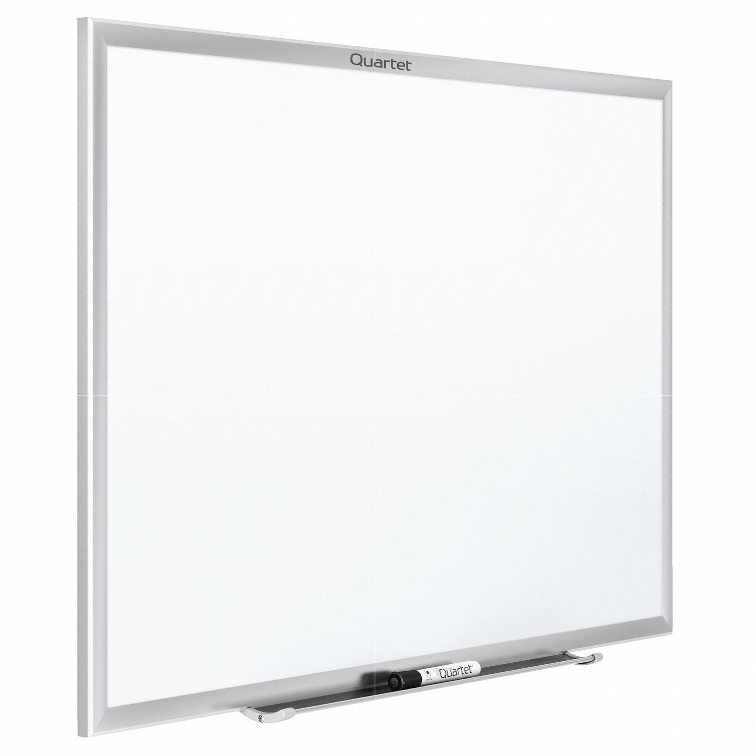 Dry Erase Board: Melamine, Framed Style, Aluminum Frame, 34 1/4 in Overall Ht, White