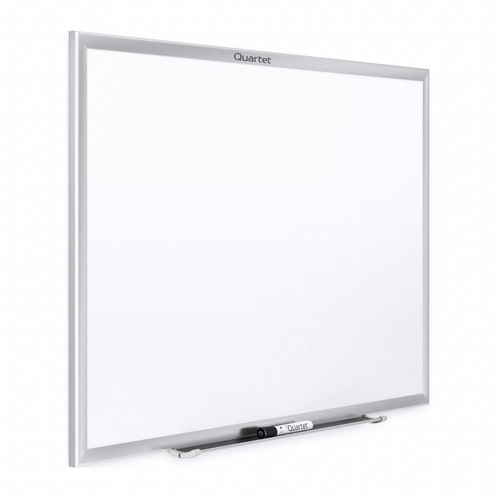 Dry Erase Board: Melamine, Framed Style, Aluminum Frame, 47 7/8 in Overall Ht, White