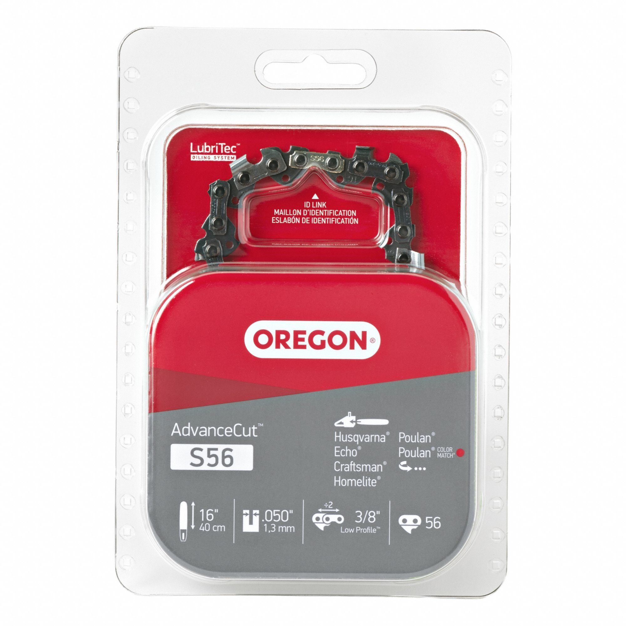Chainsaw Chain: 16 in Compatible Bar Lg, 3/8 in, 0.05 in Gauge, 56 Links, 5/32 in File Size
