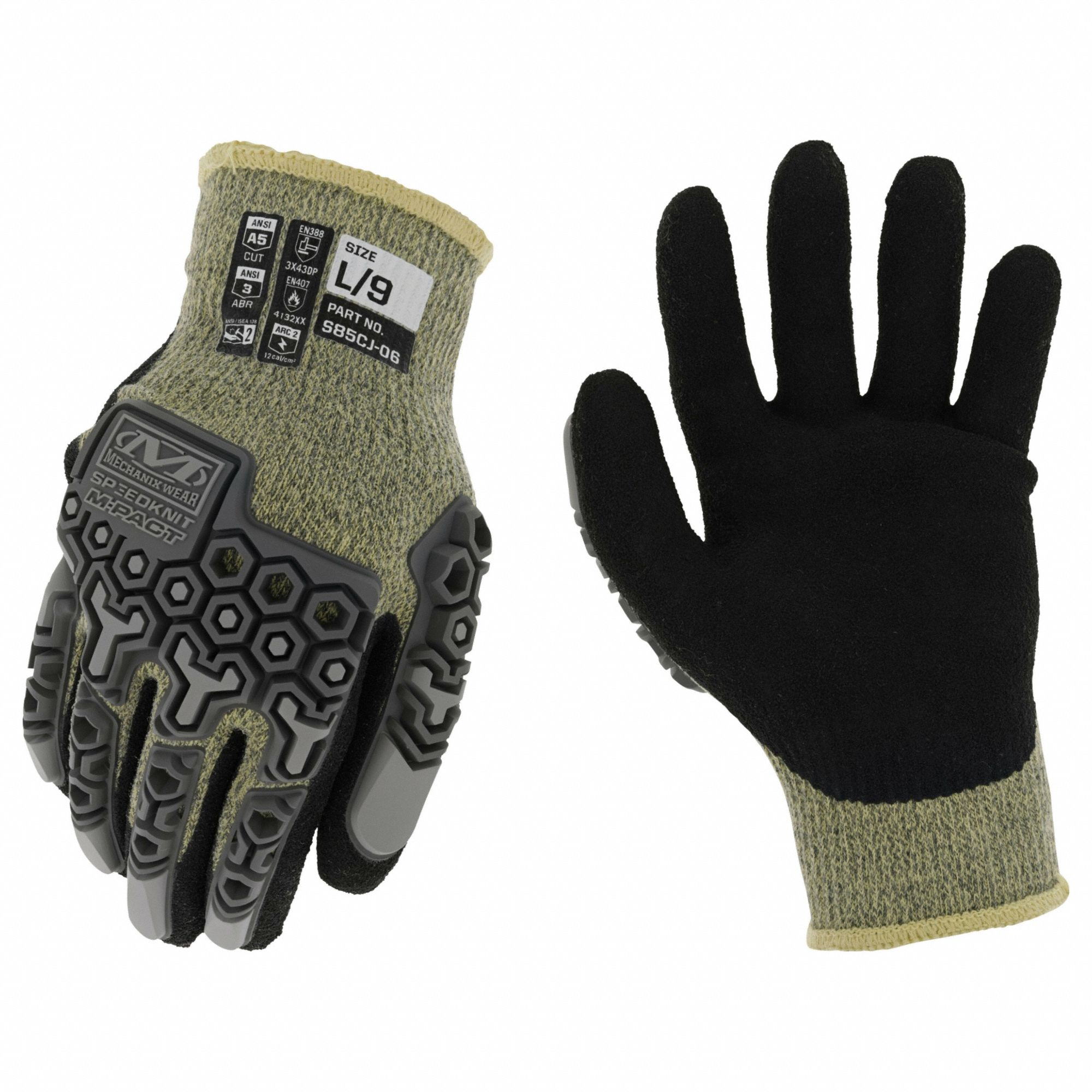 KNIT GLOVES,ARAMID,COATED,M,BLACK,PR