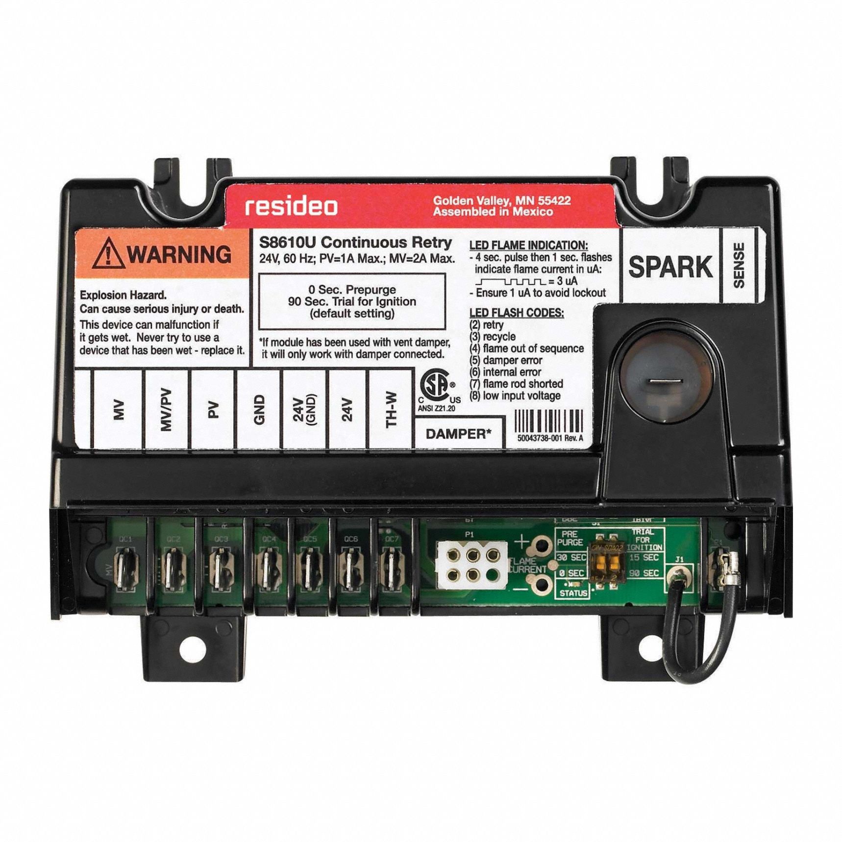 Intermittent Pilot Ignitor: Universal, 24V AC, 15 sec Lock Out, 30 sec Pre-Purge (MPN S8610U3009). Key specifications — Product Type: Intermittent Pilot Ignitor; Brand: RESIDEO; Control Voltage: 24V AC; Replacement for OEM Brands: Other OEM Brands.