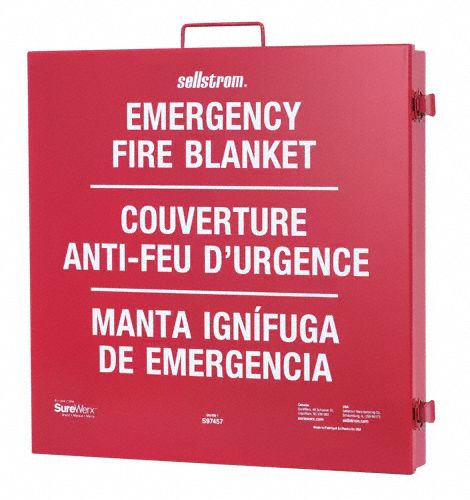 Fire Blanket: Fire Blanket, 6 ft x 5 ft, Fiberglass, Steel Wall Mount Cabinet