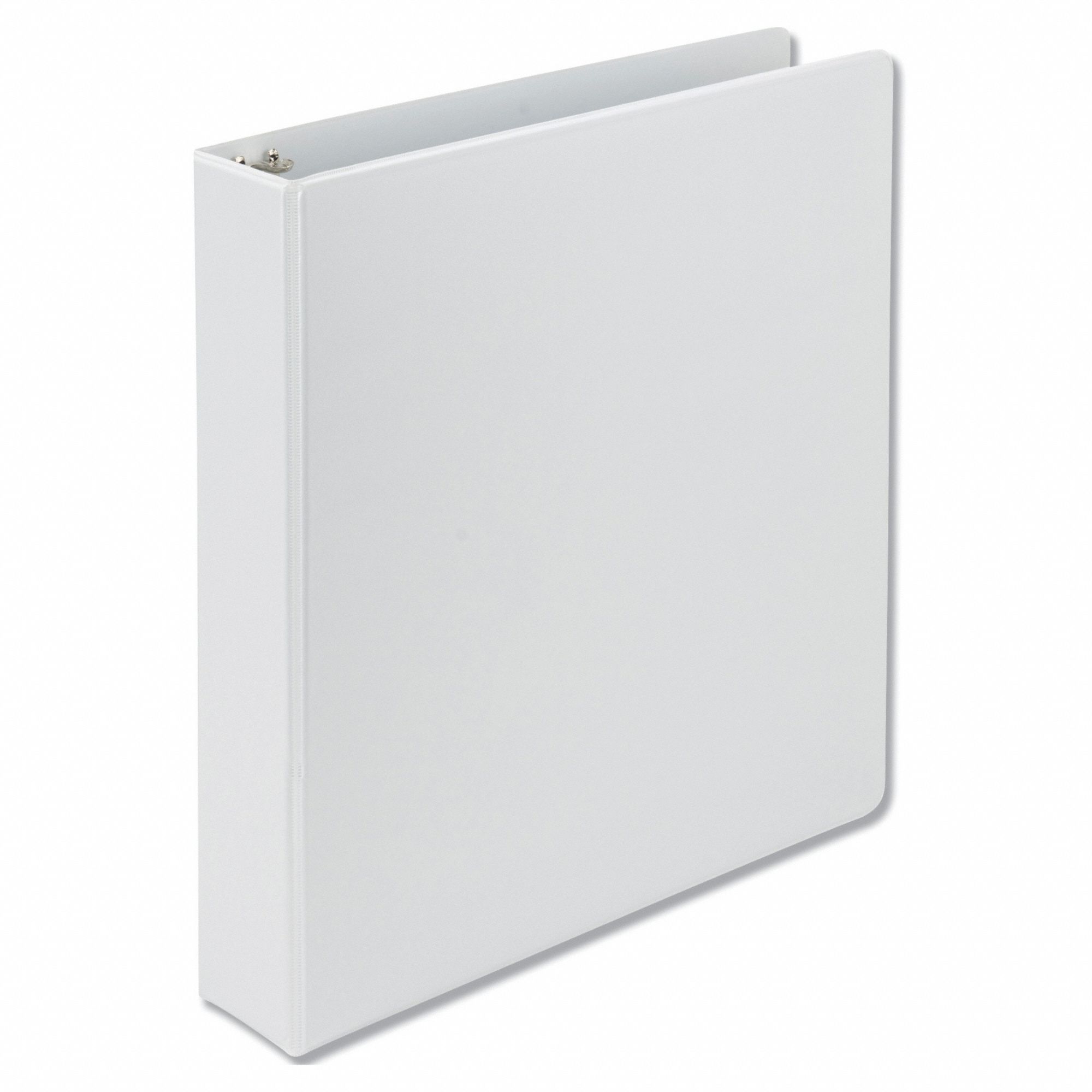 Ring Binder: 1 1/2 in Ring Size, D-Ring, 375 Sheet Capacity, Clear Sleeve, White, 2 Pockets
