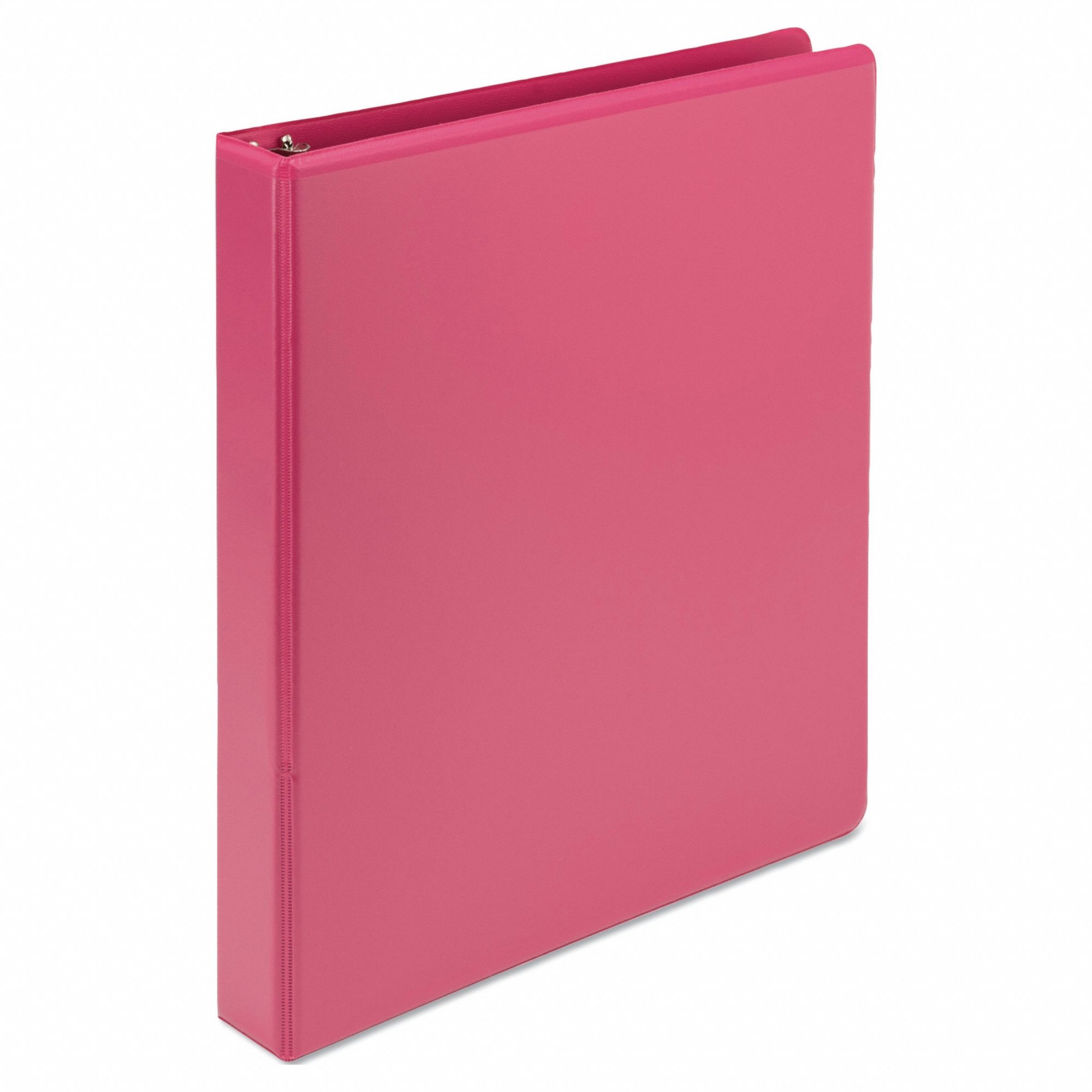 Ring Binder: 1 in Ring Size, Round, 200 Sheet Capacity, Clear Sleeve, Vinyl, Pink, 2 Pockets