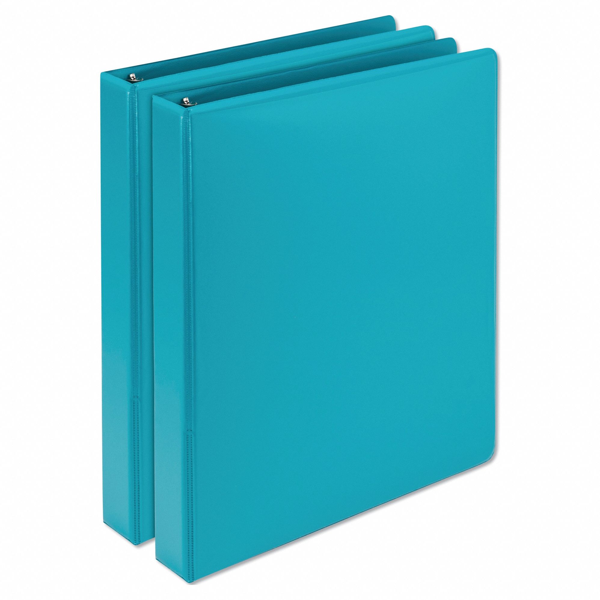 Ring Binder: 1 in Ring Size, Round, 200 Sheet Capacity, Clear Sleeve, Vinyl, Turquoise, 2 Pockets