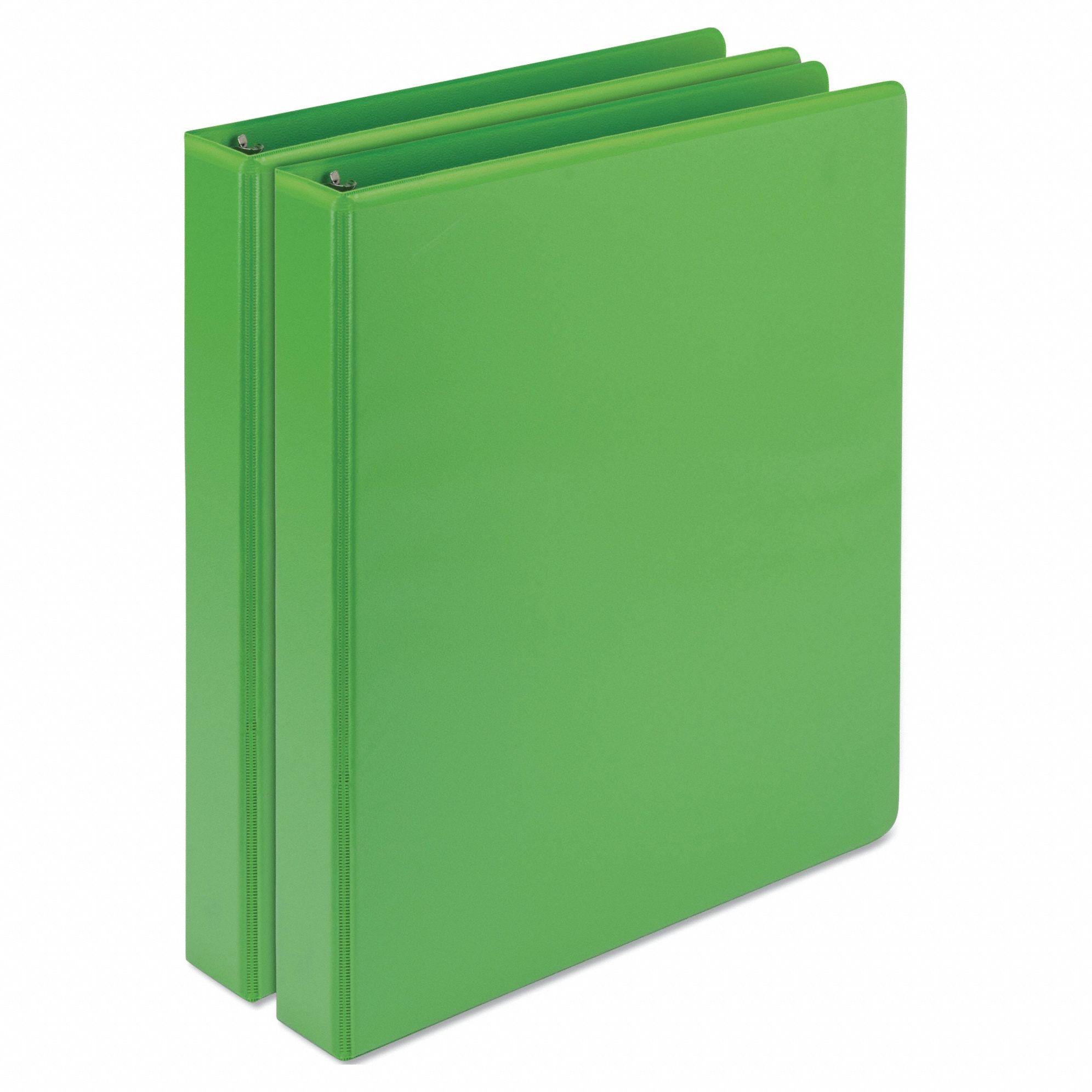 Ring Binder: 1 in Ring Size, Round, 200 Sheet Capacity, Clear Sleeve, Vinyl, Green, 2 Pockets