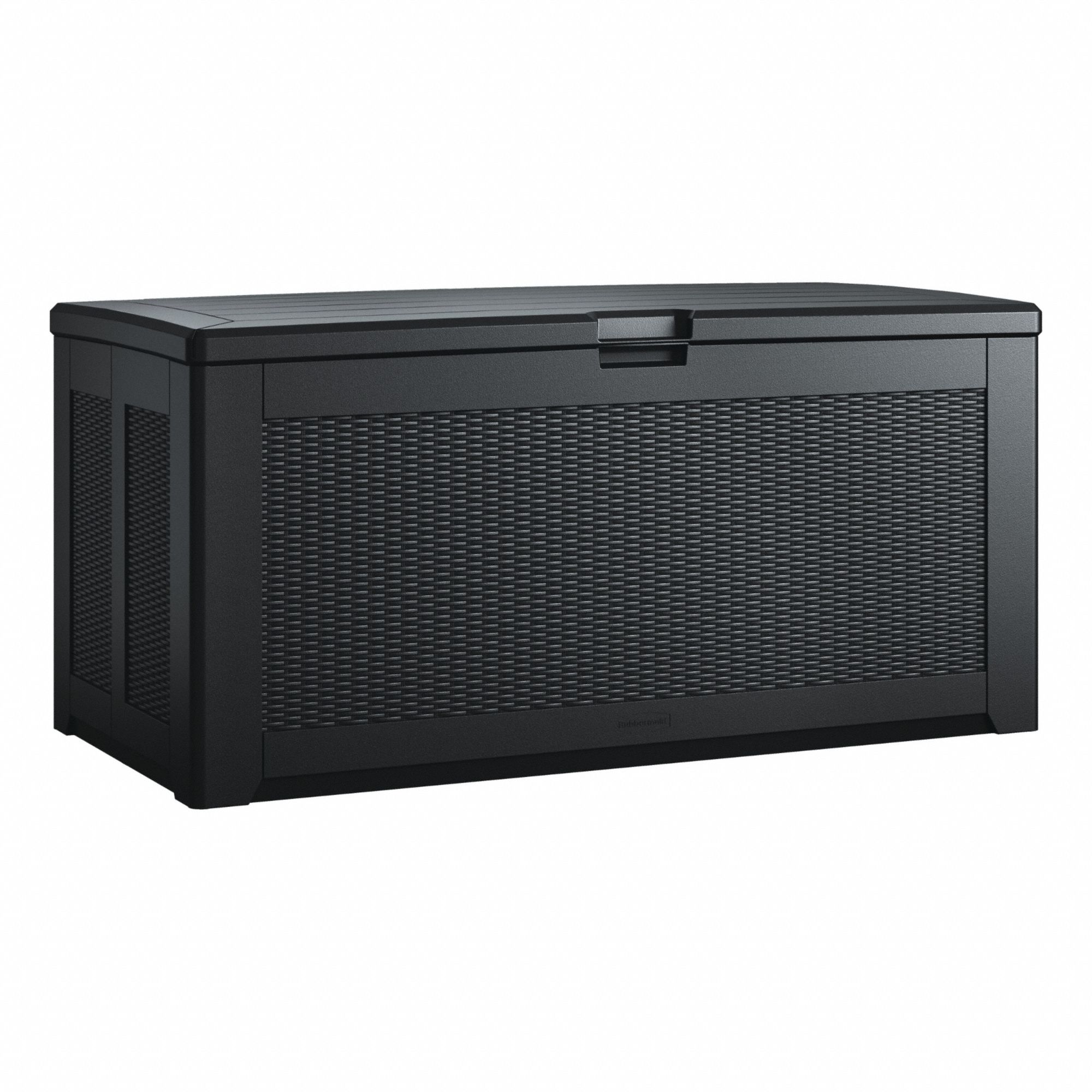 Deck Box: 55 1/2 in W x 27 1/2 in H, 18.3 cu ft, Charcoal, 54 1/4 in L x 26 1/4 in H (MPN 2193949). Key specifications — Brand: RUBBERMAID; Material: Resin; Color: Charcoal.