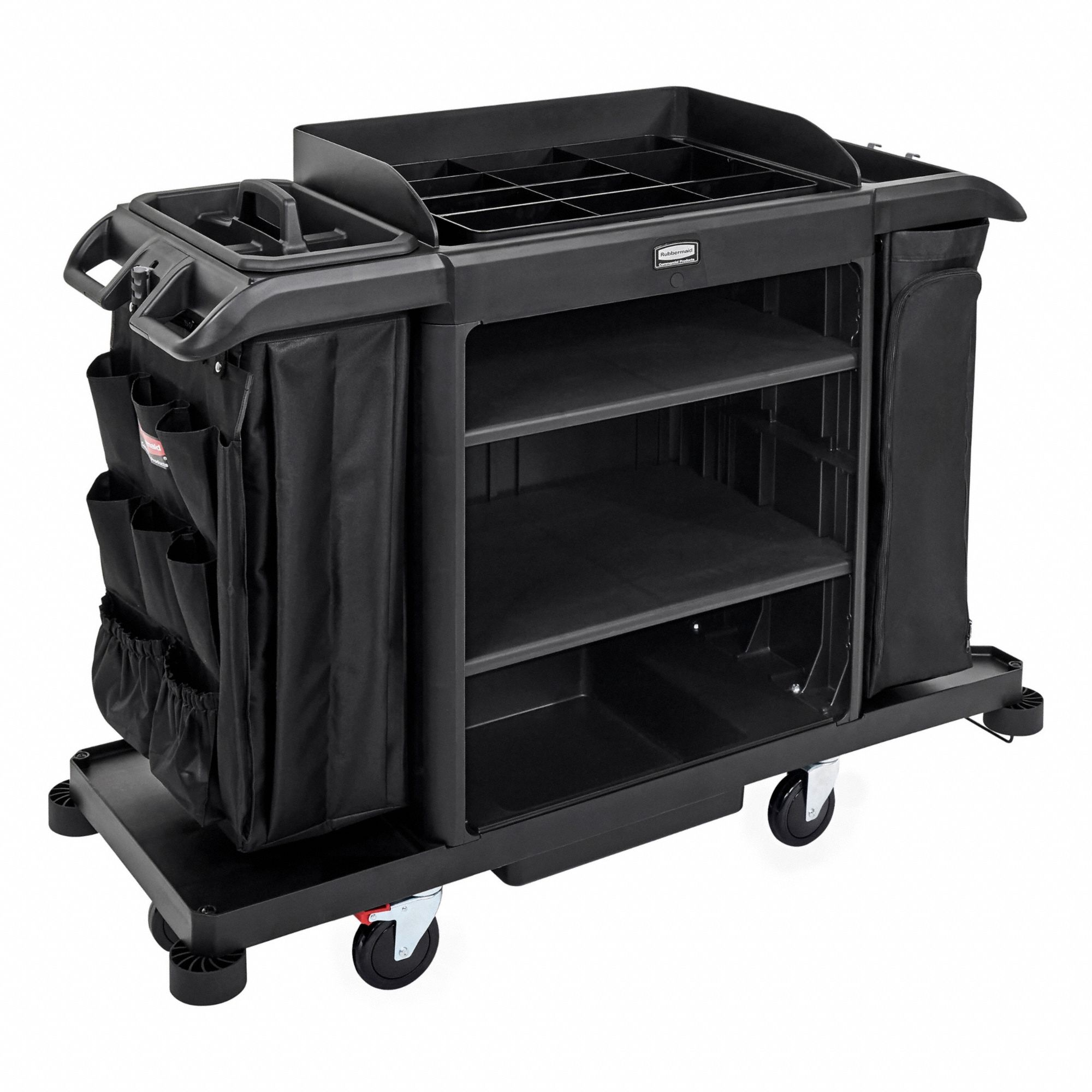 Housekeeping Cart: Black, 49 in Overall Ht, 62 in Overall Wd