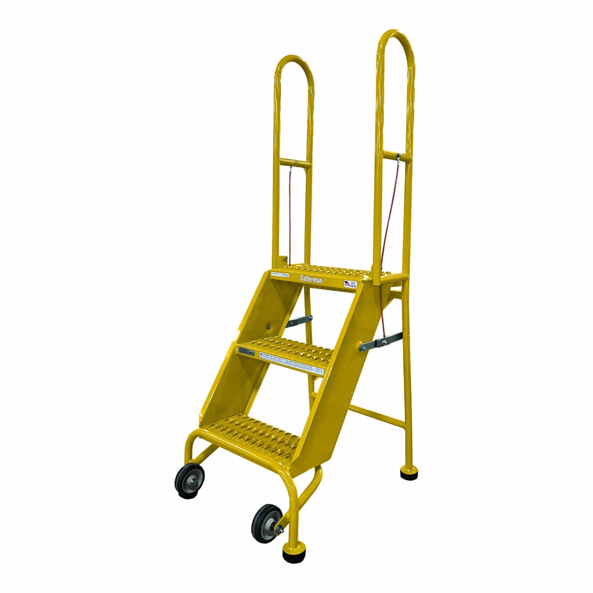Rolling Ladder: 2.5 ft Platform Ht, Assembled, Steel, 350 lb Load Capacity, 16 in x 10 in